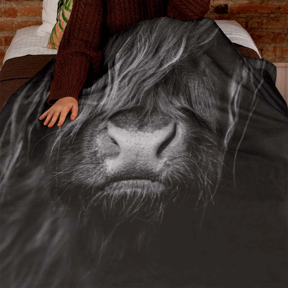 Black cow print throw blanket, lioness-love