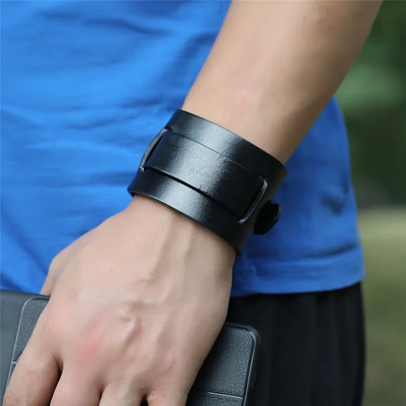 Bold and Edgy: Wide Leather Cuff Bracelet