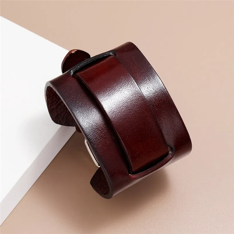 Bold and Edgy: Wide Leather Cuff Bracelet