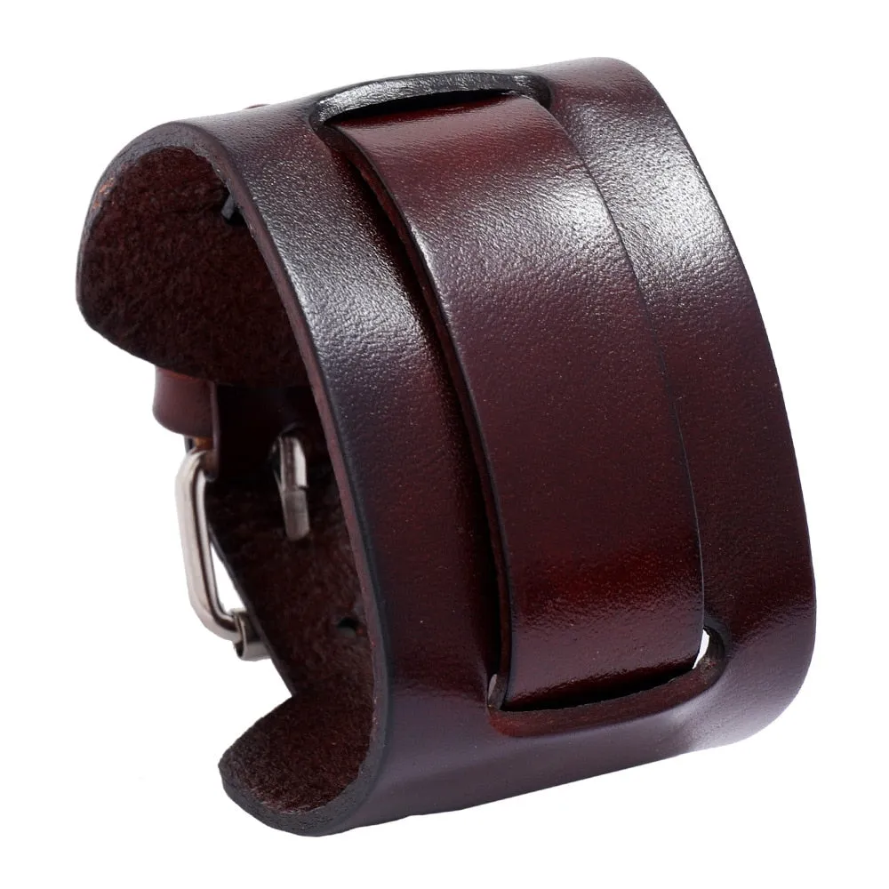 Bold and Edgy: Wide Leather Cuff Bracelet