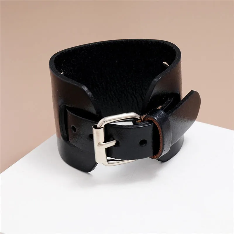 Bold and Edgy: Wide Leather Cuff Bracelet