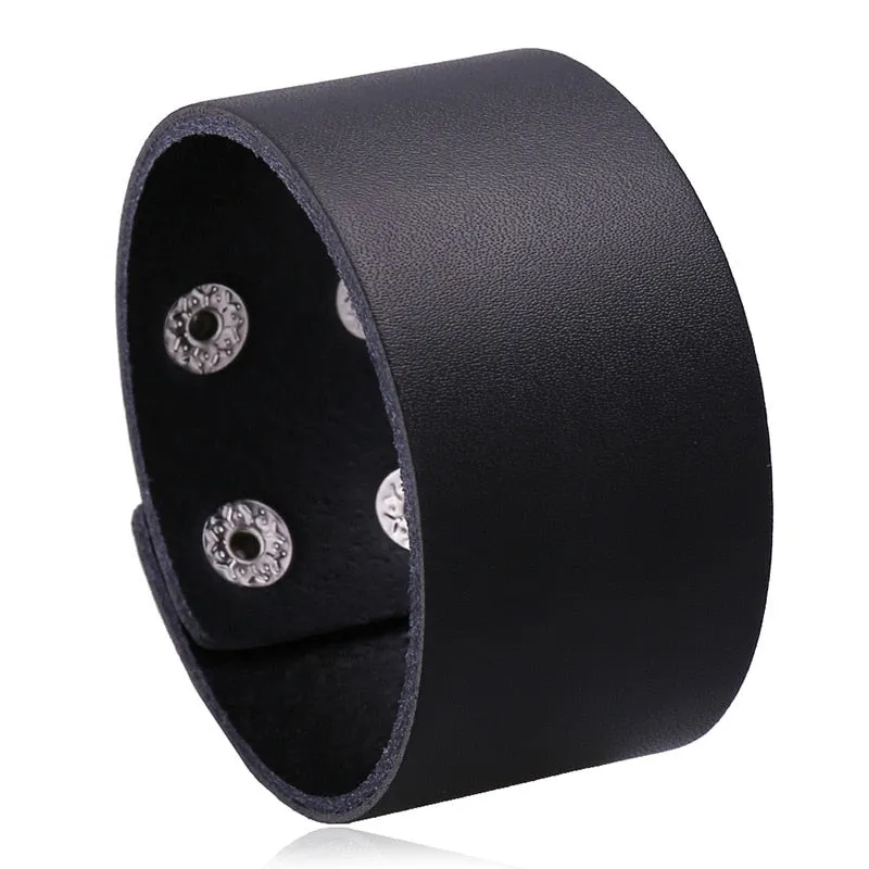 Bold and Edgy: Wide Leather Cuff Bracelet