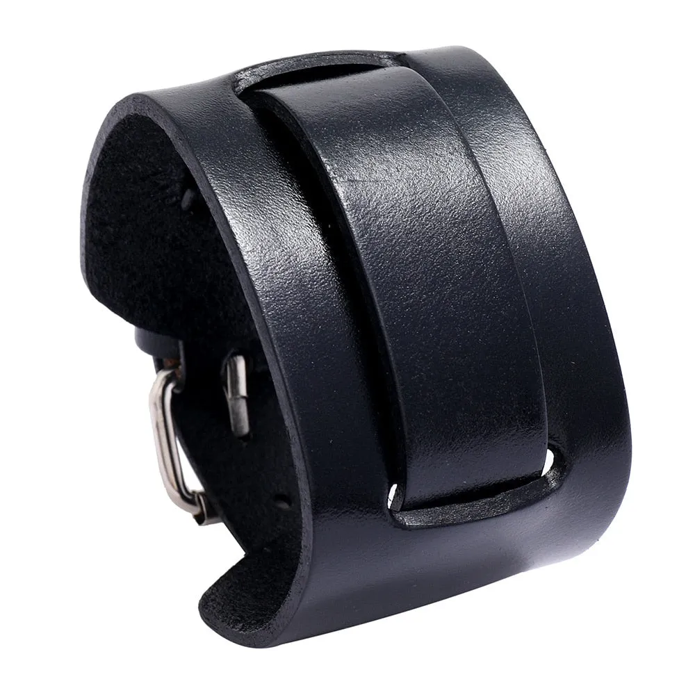 Bold and Edgy: Wide Leather Cuff Bracelet