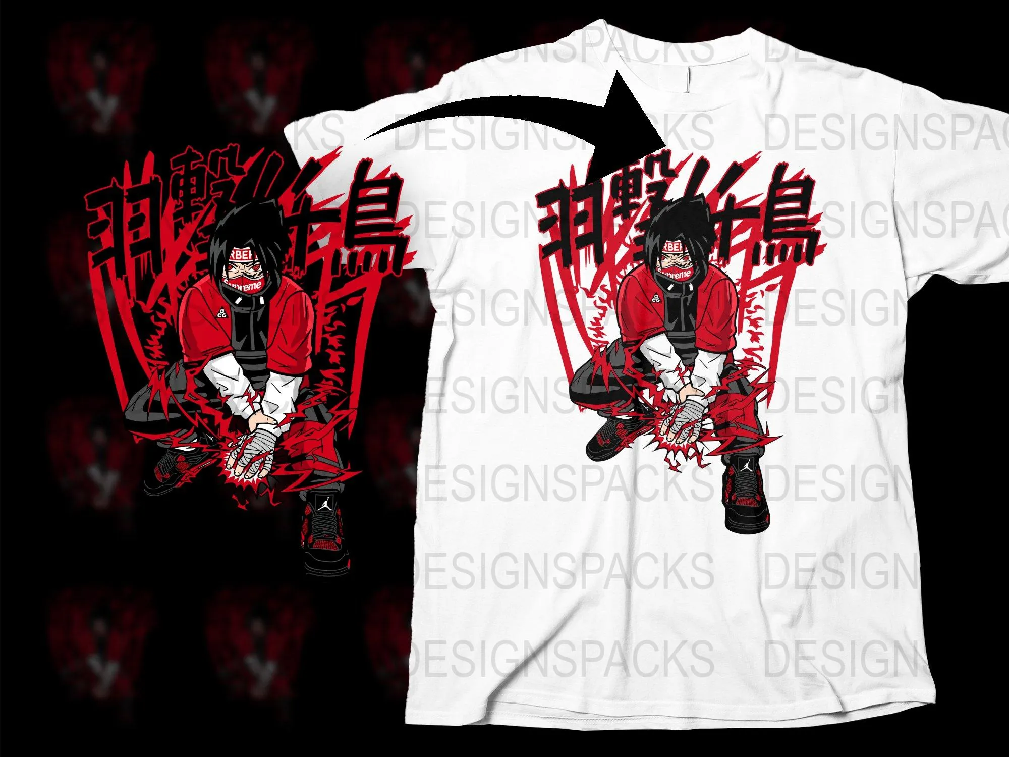 Bold Red and Black Graphic Streetwear Png Digital Download