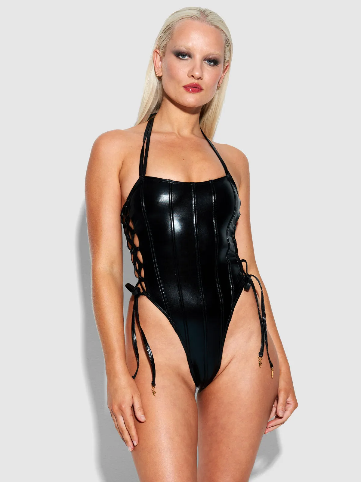Frederick's Of Hollywood Onyx Corset Swim One Piece