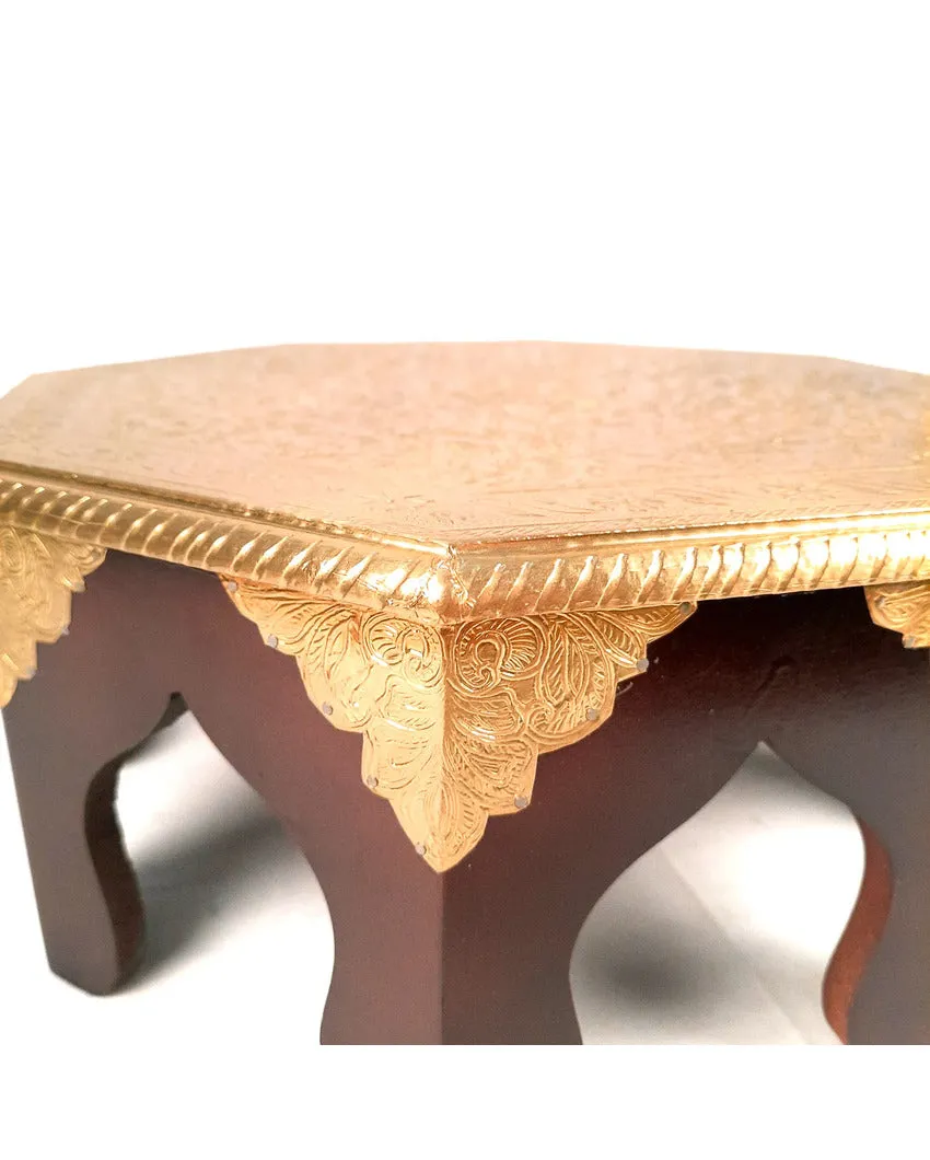 Functional Wood Polished Puja Chowki Bajot | 17 x 7 inches
