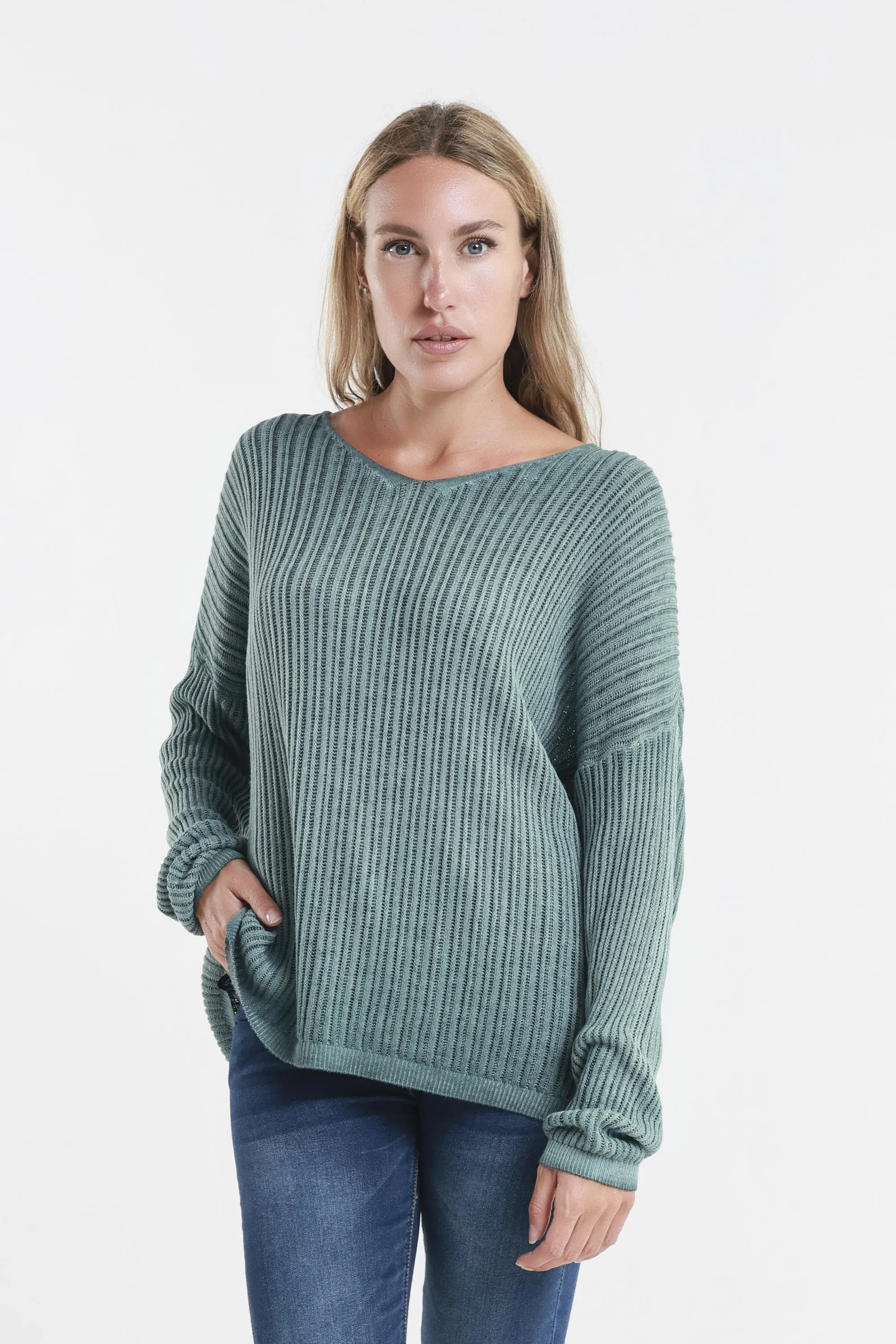 Gabrielle Seriously Soft Long Sleeve V-Neck Vertical Knit Sweater (BLS426)