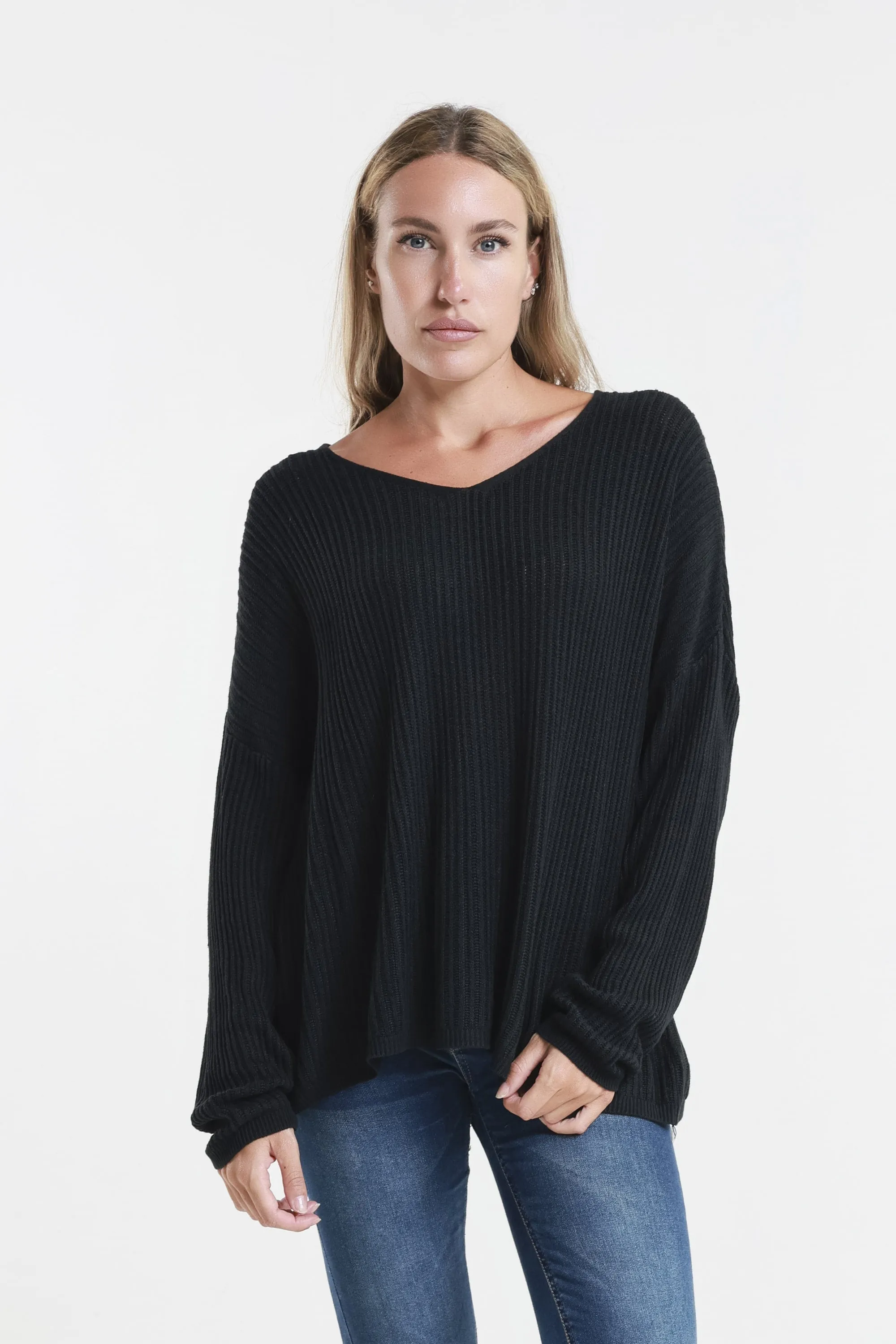 Gabrielle Seriously Soft Long Sleeve V-Neck Vertical Knit Sweater (BLS426)