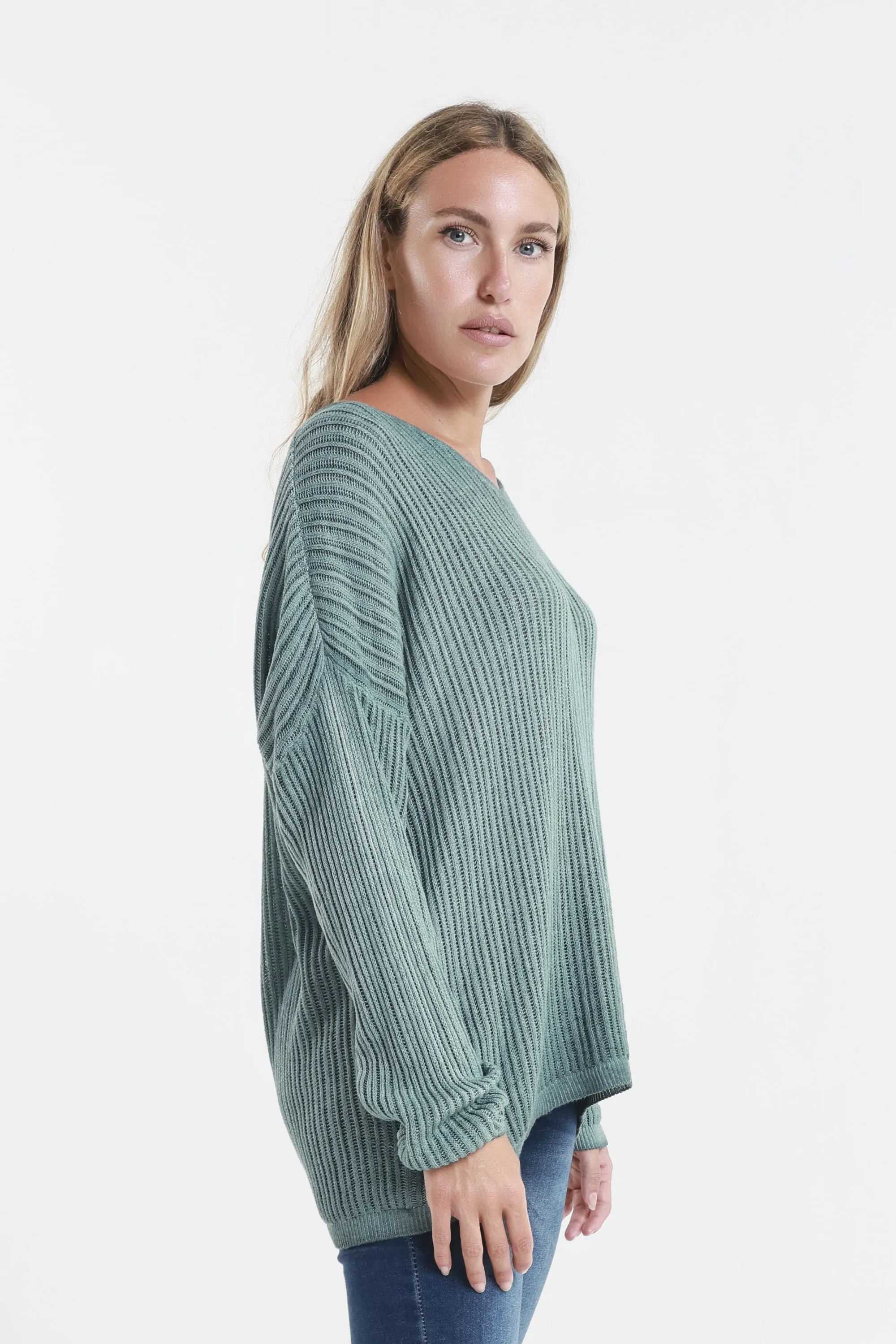 Gabrielle Seriously Soft Long Sleeve V-Neck Vertical Knit Sweater (BLS426)