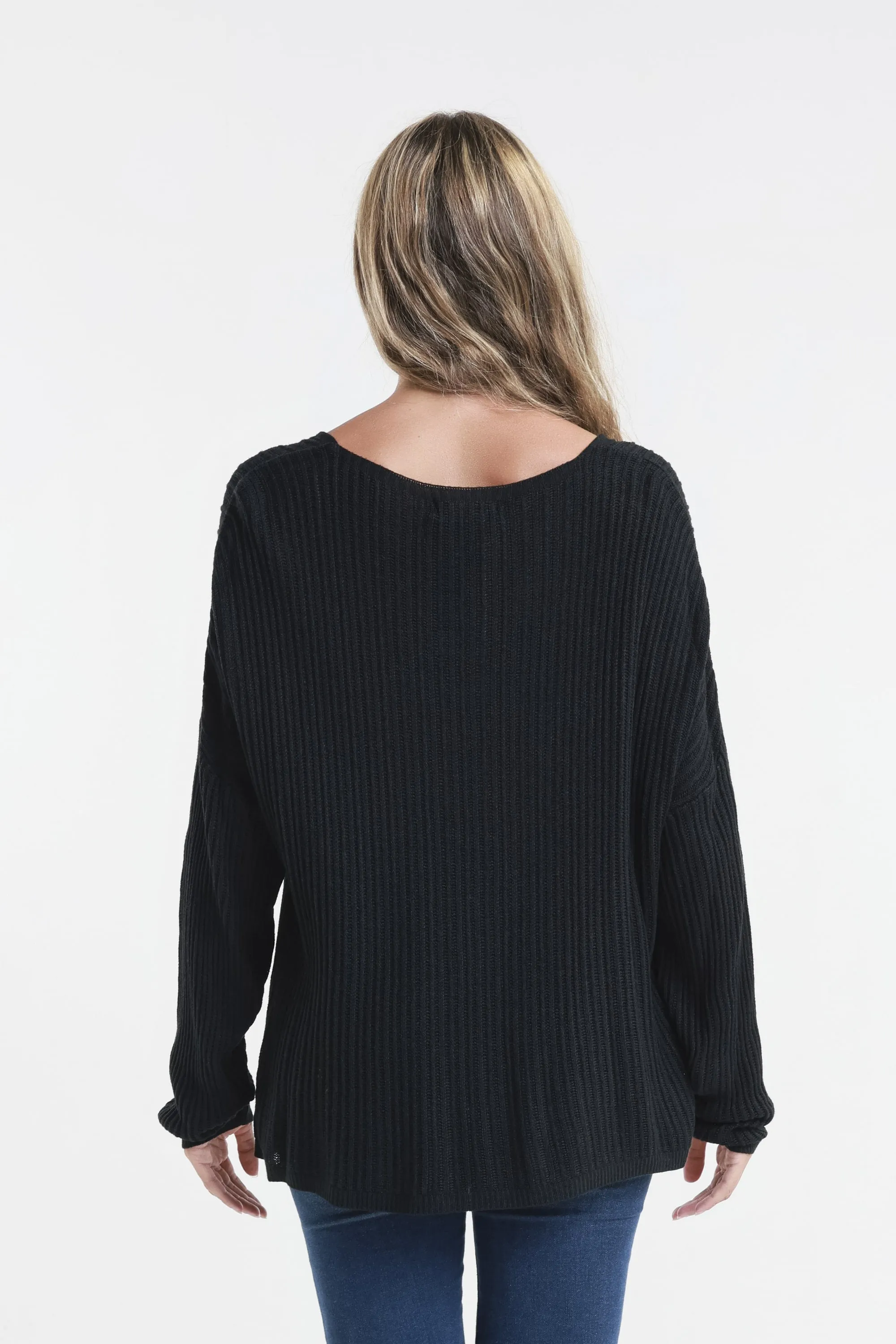 Gabrielle Seriously Soft Long Sleeve V-Neck Vertical Knit Sweater (BLS426)