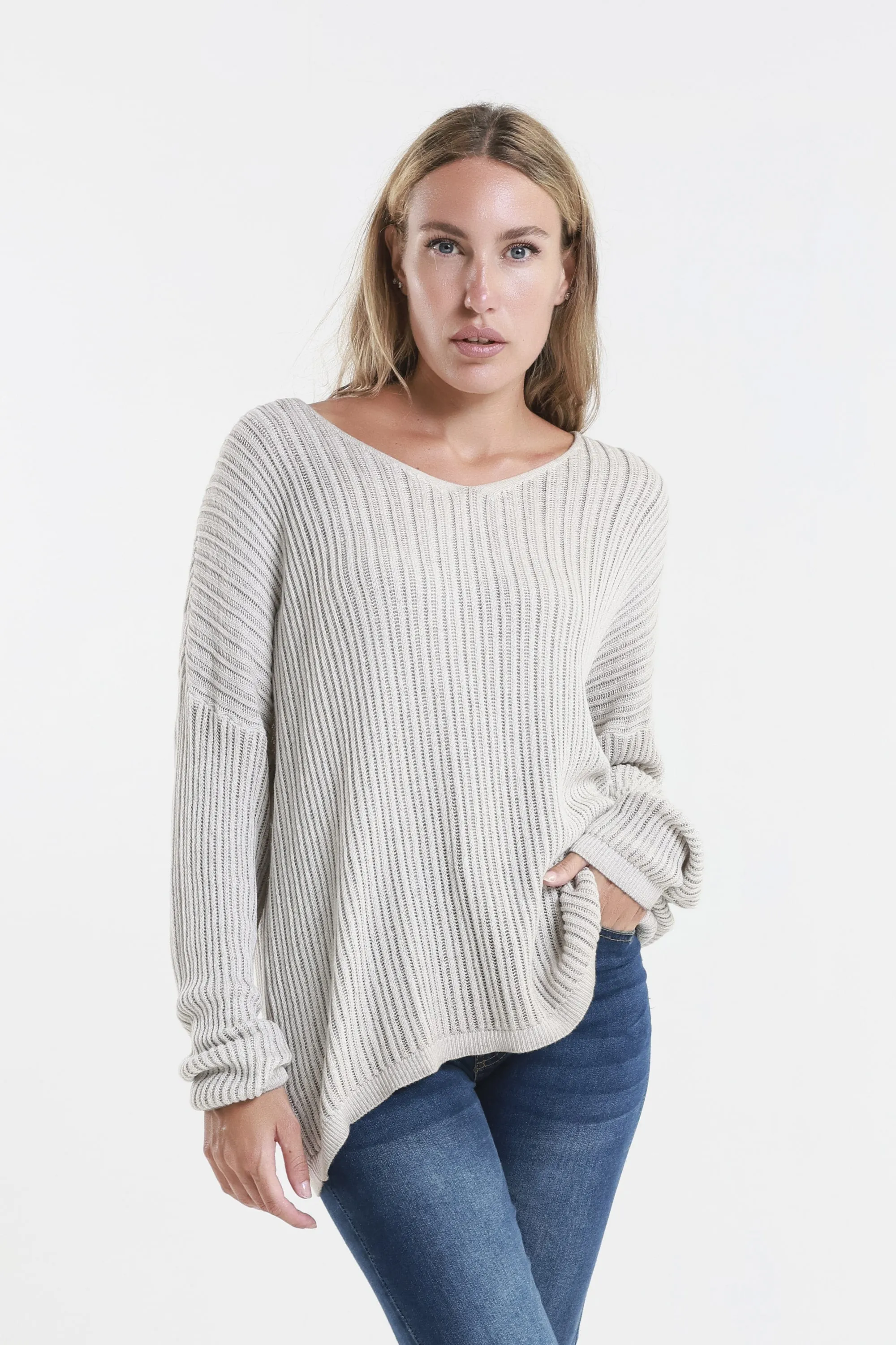 Gabrielle Seriously Soft Long Sleeve V-Neck Vertical Knit Sweater (BLS426)