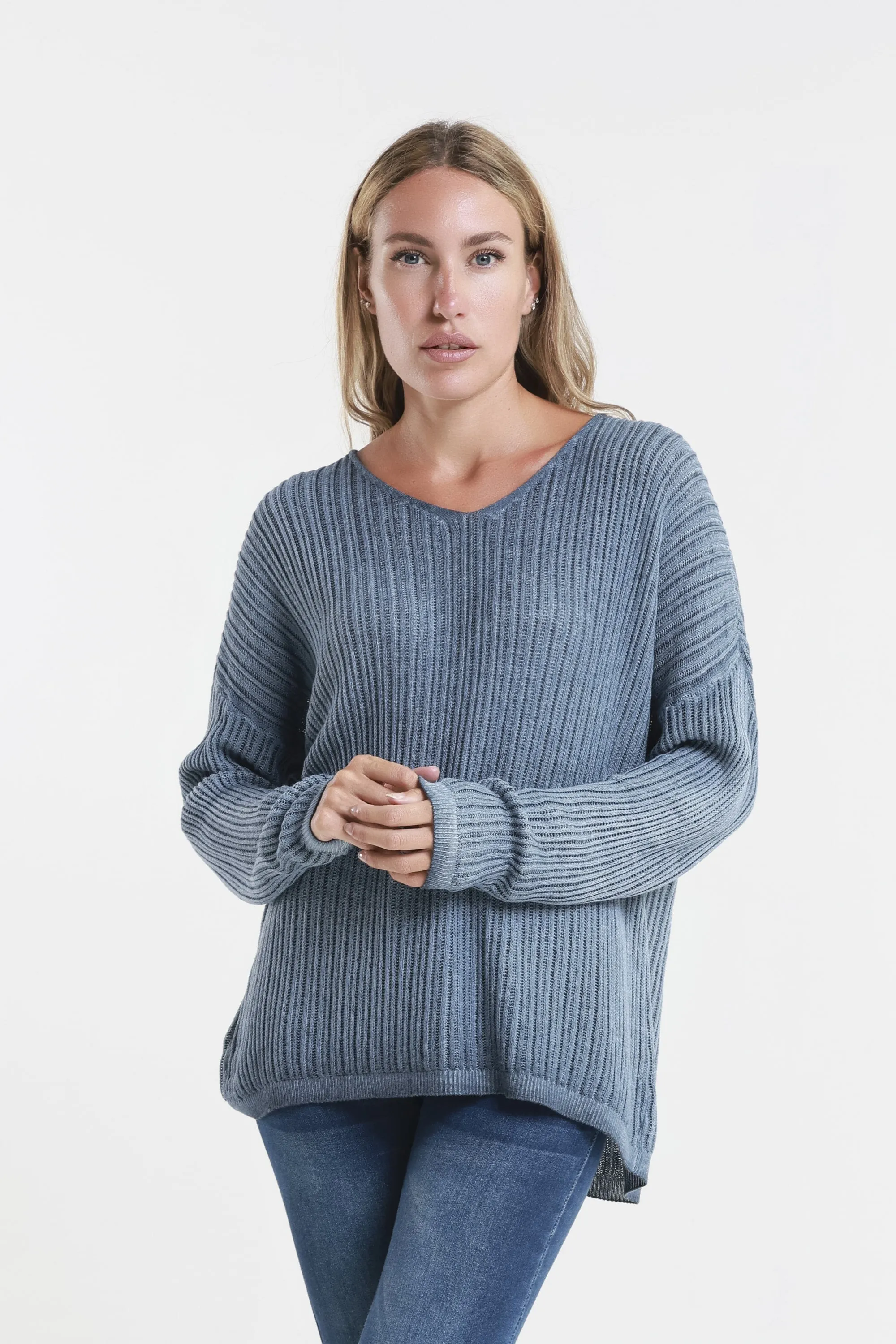 Gabrielle Seriously Soft Long Sleeve V-Neck Vertical Knit Sweater (BLS426)