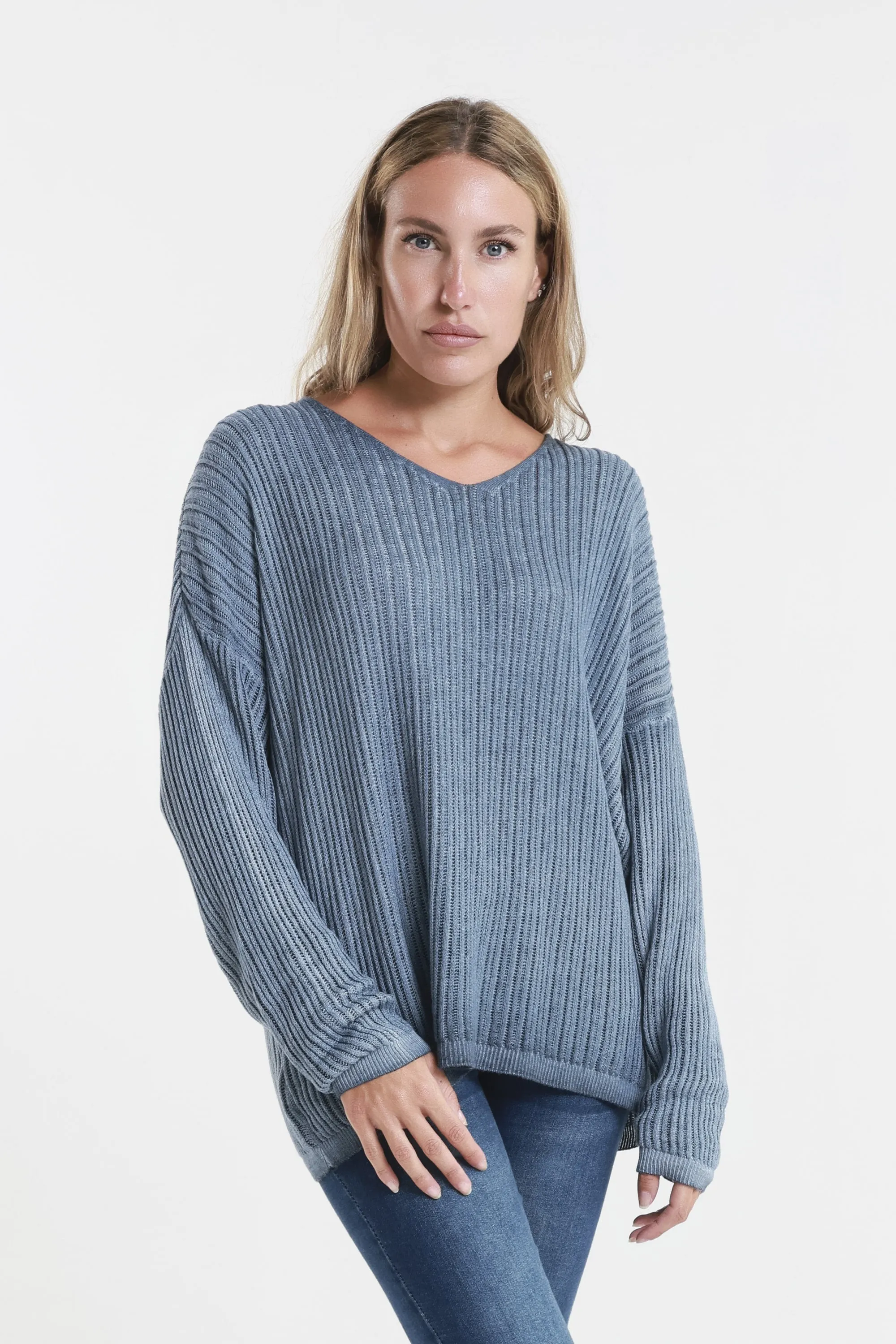 Gabrielle Seriously Soft Long Sleeve V-Neck Vertical Knit Sweater (BLS426)