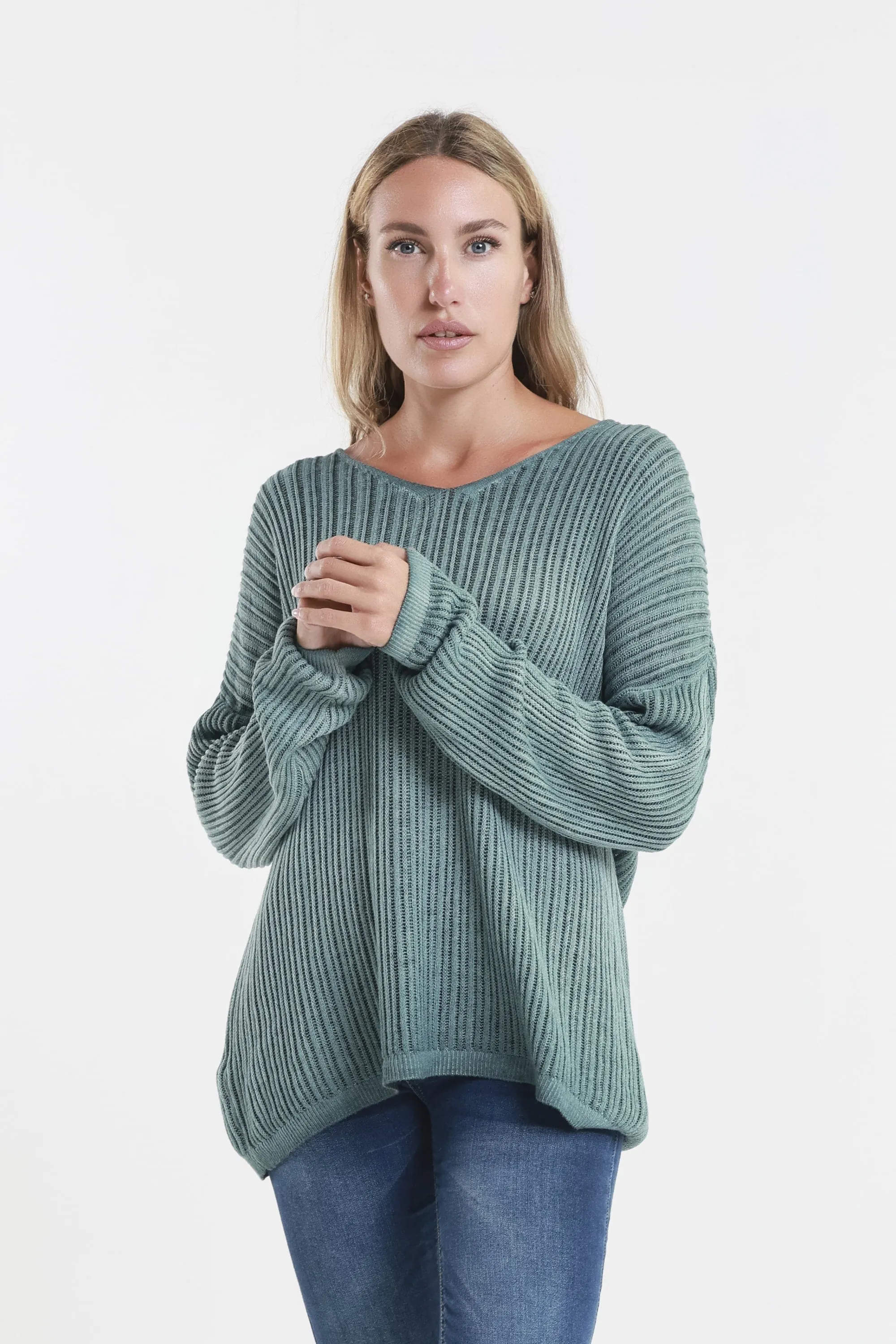 Gabrielle Seriously Soft Long Sleeve V-Neck Vertical Knit Sweater (BLS426)