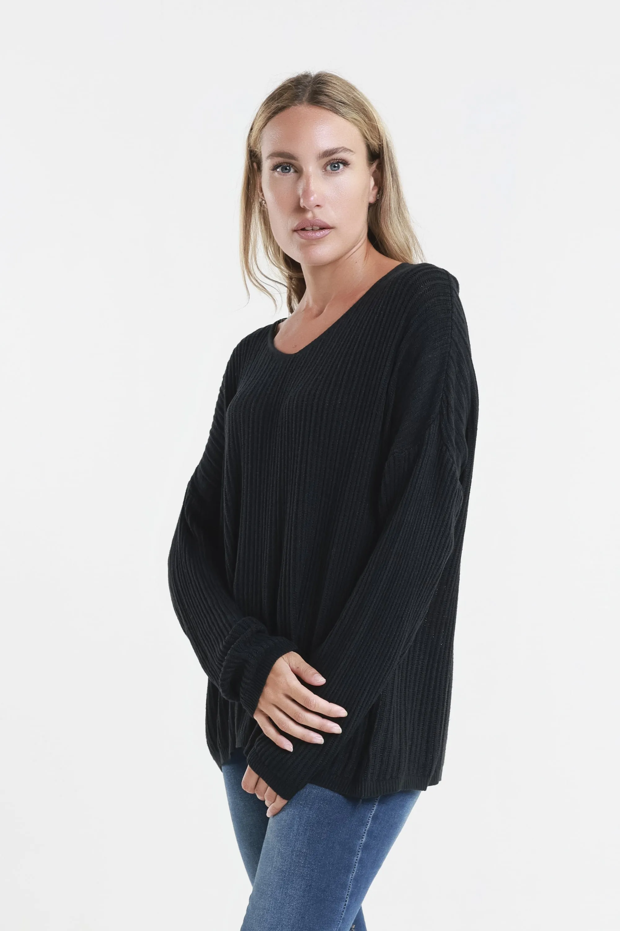 Gabrielle Seriously Soft Long Sleeve V-Neck Vertical Knit Sweater (BLS426)