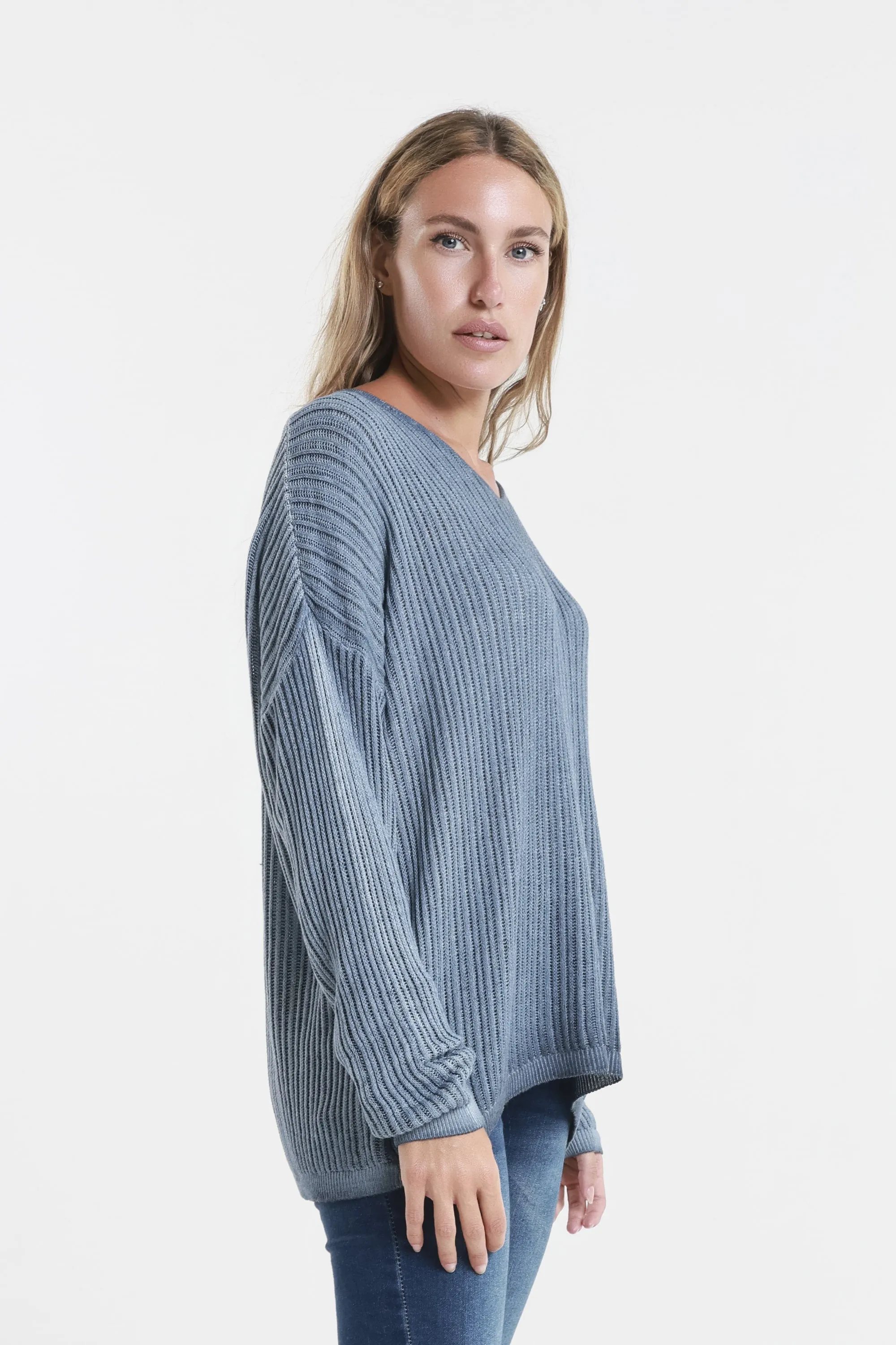 Gabrielle Seriously Soft Long Sleeve V-Neck Vertical Knit Sweater (BLS426)