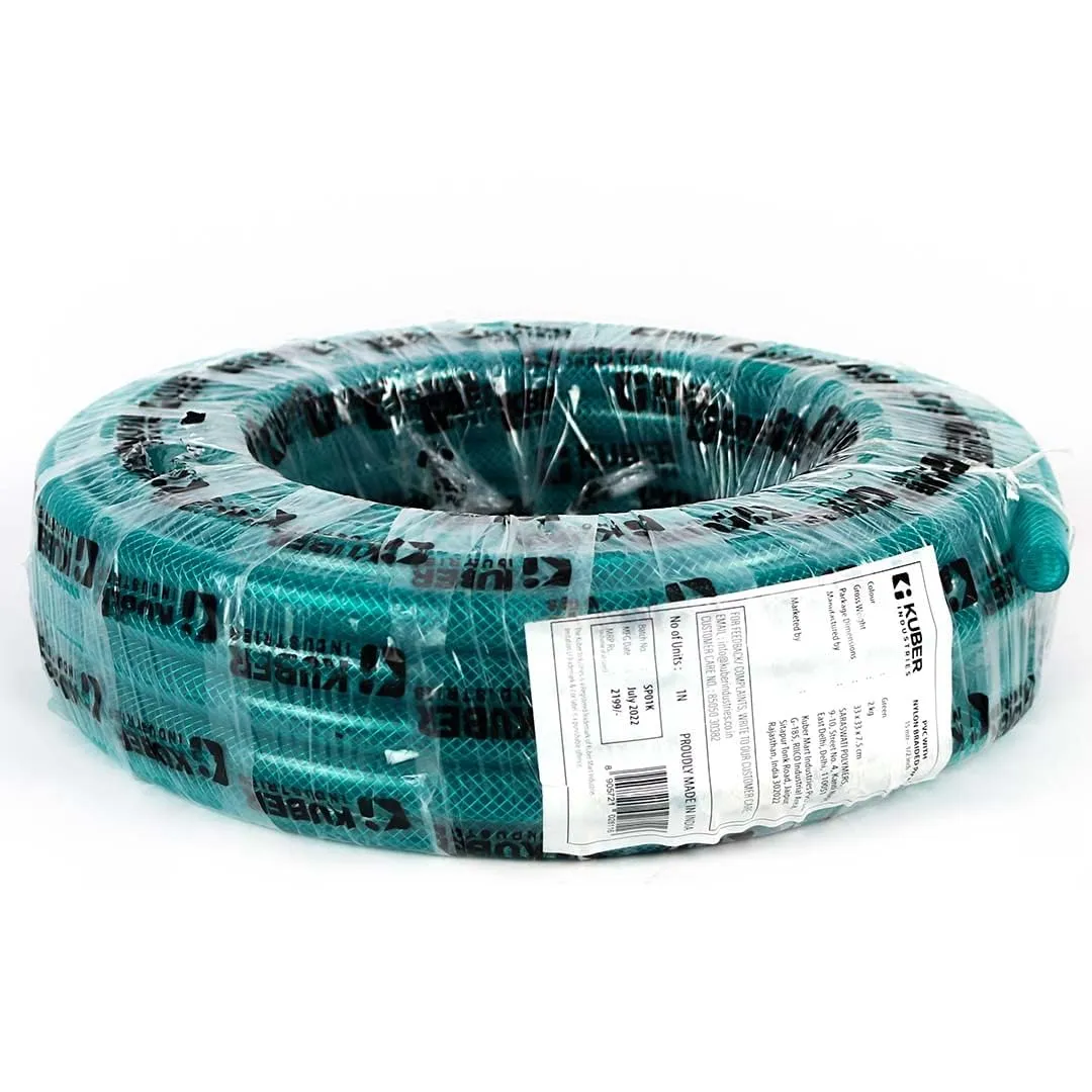 Kuber Industries|Basic|PVC with Nylon Braided Water Pipe 15 Meter|Multi-Utility Water Pipe for Garden, Car Cleaning & Pet Cleaning|Heavy Duty & Leak Proof Hose Pipe for Gardening|Green|(Pack Of 4)