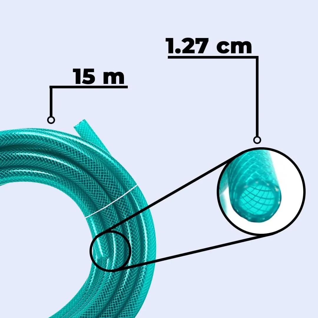 Kuber Industries|Basic|PVC with Nylon Braided Water Pipe 15 Meter|Multi-Utility Water Pipe for Garden, Car Cleaning & Pet Cleaning|Heavy Duty & Leak Proof Hose Pipe for Gardening|Green|(Pack Of 4)