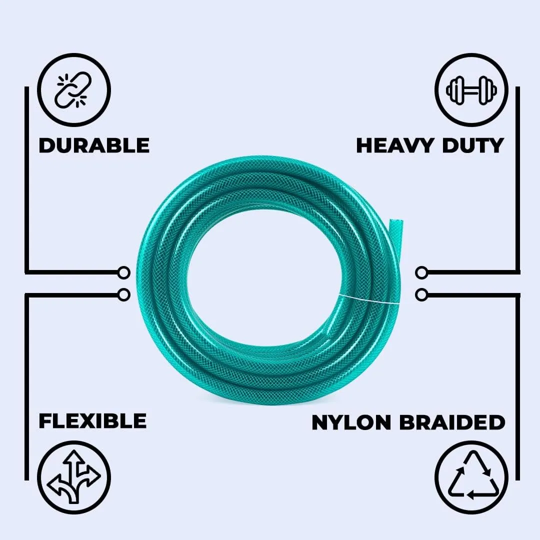 Kuber Industries|Basic|PVC with Nylon Braided Water Pipe 15 Meter|Multi-Utility Water Pipe for Garden, Car Cleaning & Pet Cleaning|Heavy Duty & Leak Proof Hose Pipe for Gardening|Green|(Pack Of 4)