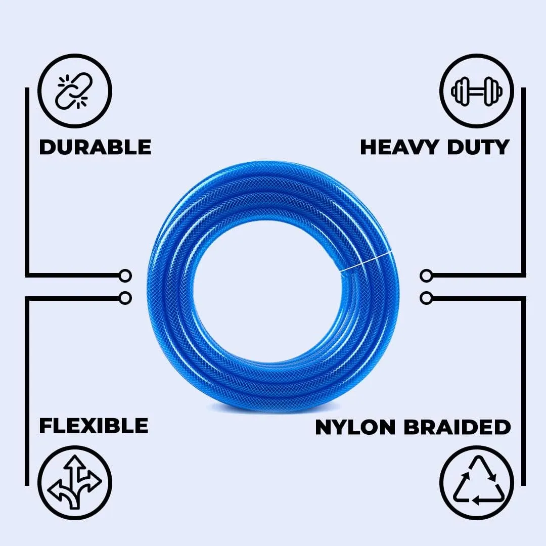 Kuber Industries|Basic|PVC with Nylon Braided Water Pipe 15 Meter|Multi-Utility Water Pipe for Garden, Car Cleaning & Pet Cleaning|Heavy Duty& Leak Proof Hose Pipe for Gardening|Blue|(Pack Of 5)