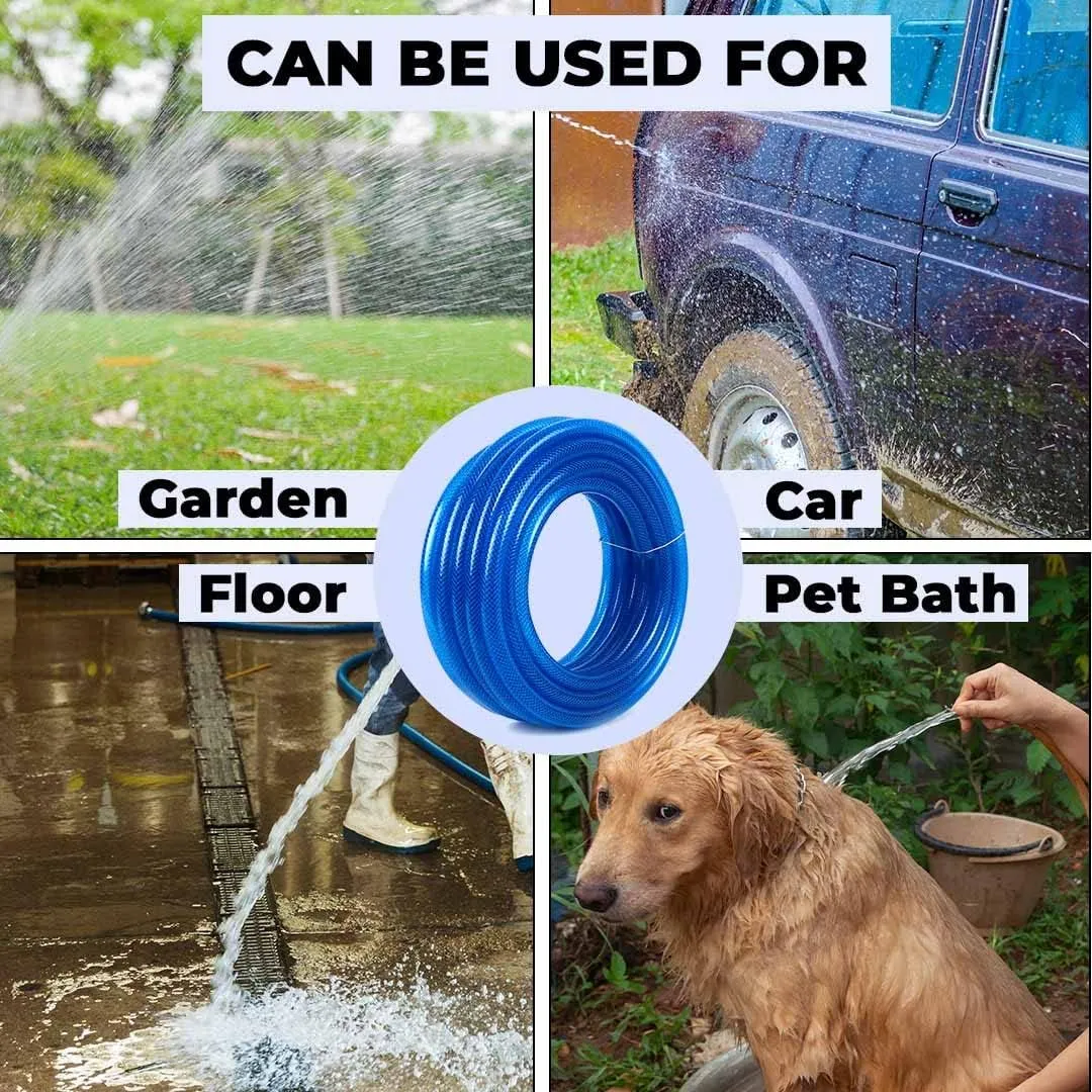Kuber Industries|Basic|PVC with Nylon Braided Water Pipe 15 Meter|Multi-Utility Water Pipe for Garden, Car Cleaning & Pet Cleaning|Heavy Duty& Leak Proof Hose Pipe for Gardening|Blue|(Pack Of 5)