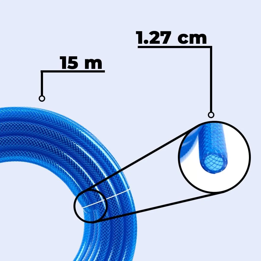 Kuber Industries|Basic|PVC with Nylon Braided Water Pipe 15 Meter|Multi-Utility Water Pipe for Garden, Car Cleaning & Pet Cleaning|Heavy Duty& Leak Proof Hose Pipe for Gardening|Blue|(Pack Of 5)