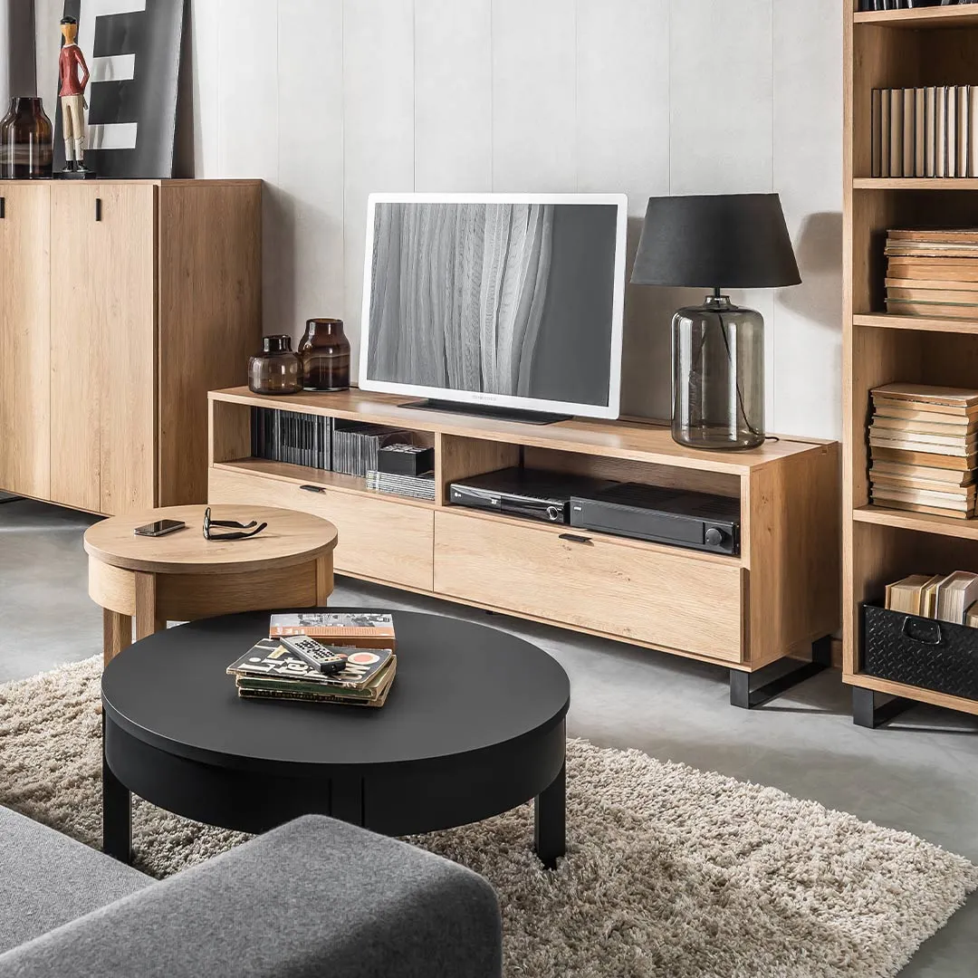 Simple TV Cabinet with Functional Slat - Oak