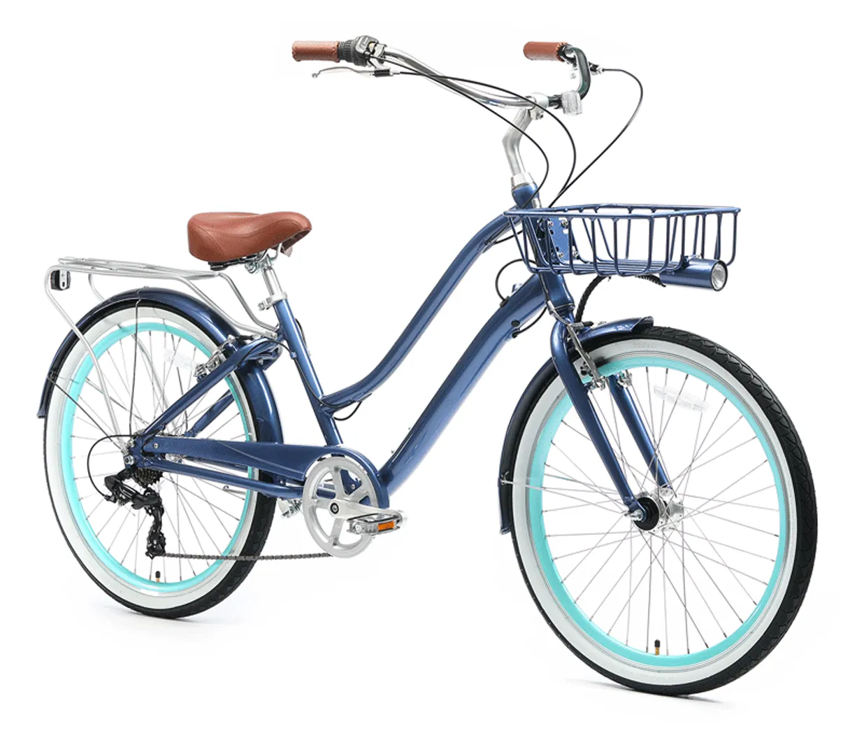sixthreezero EVRYjourney Deluxe Women's 26" 7-Speed Touring Hybrid Bicycle w/ Integrated Lock, Basket, Light