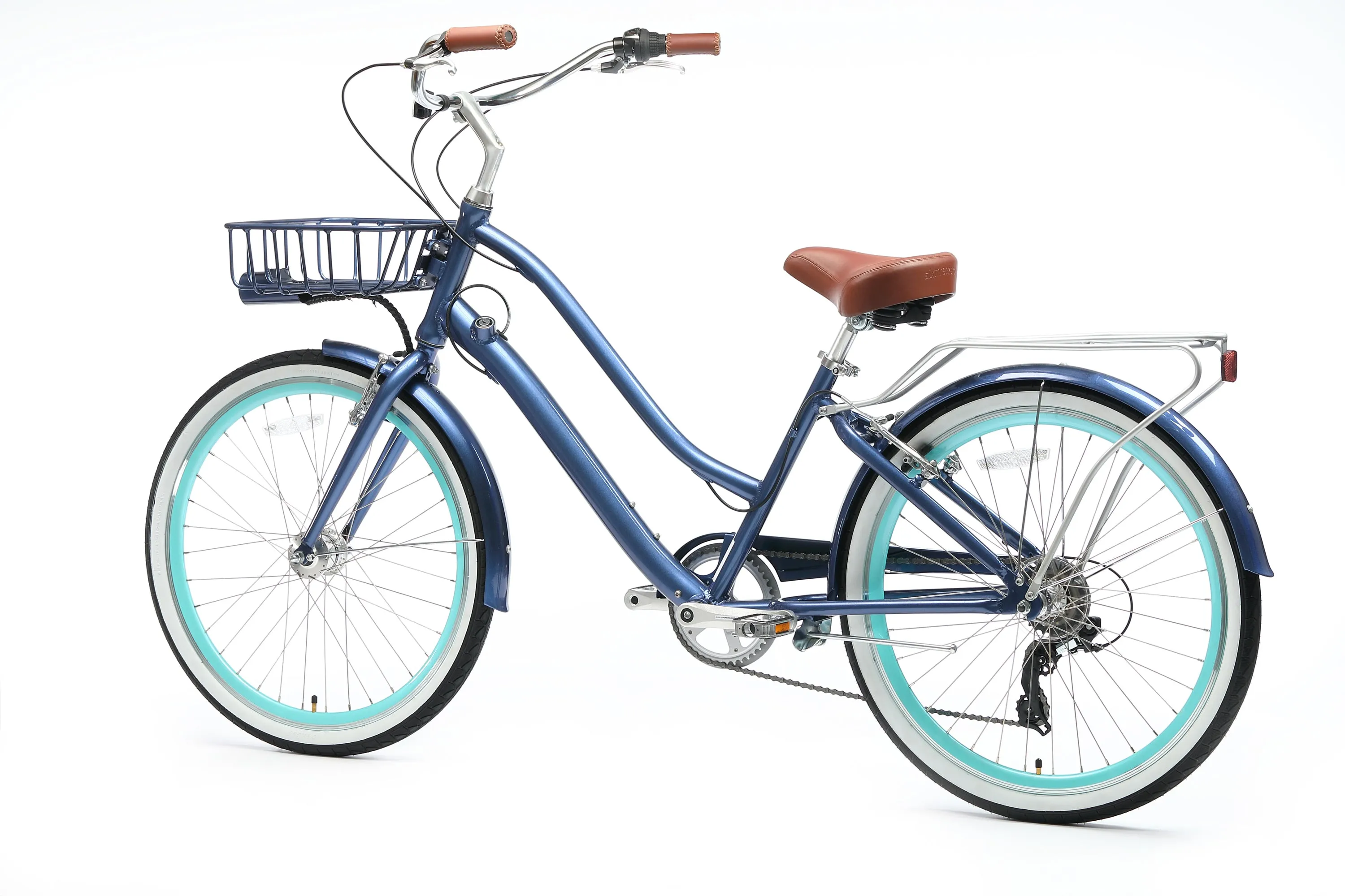 sixthreezero EVRYjourney Deluxe Women's 26" 7-Speed Touring Hybrid Bicycle w/ Integrated Lock, Basket, Light