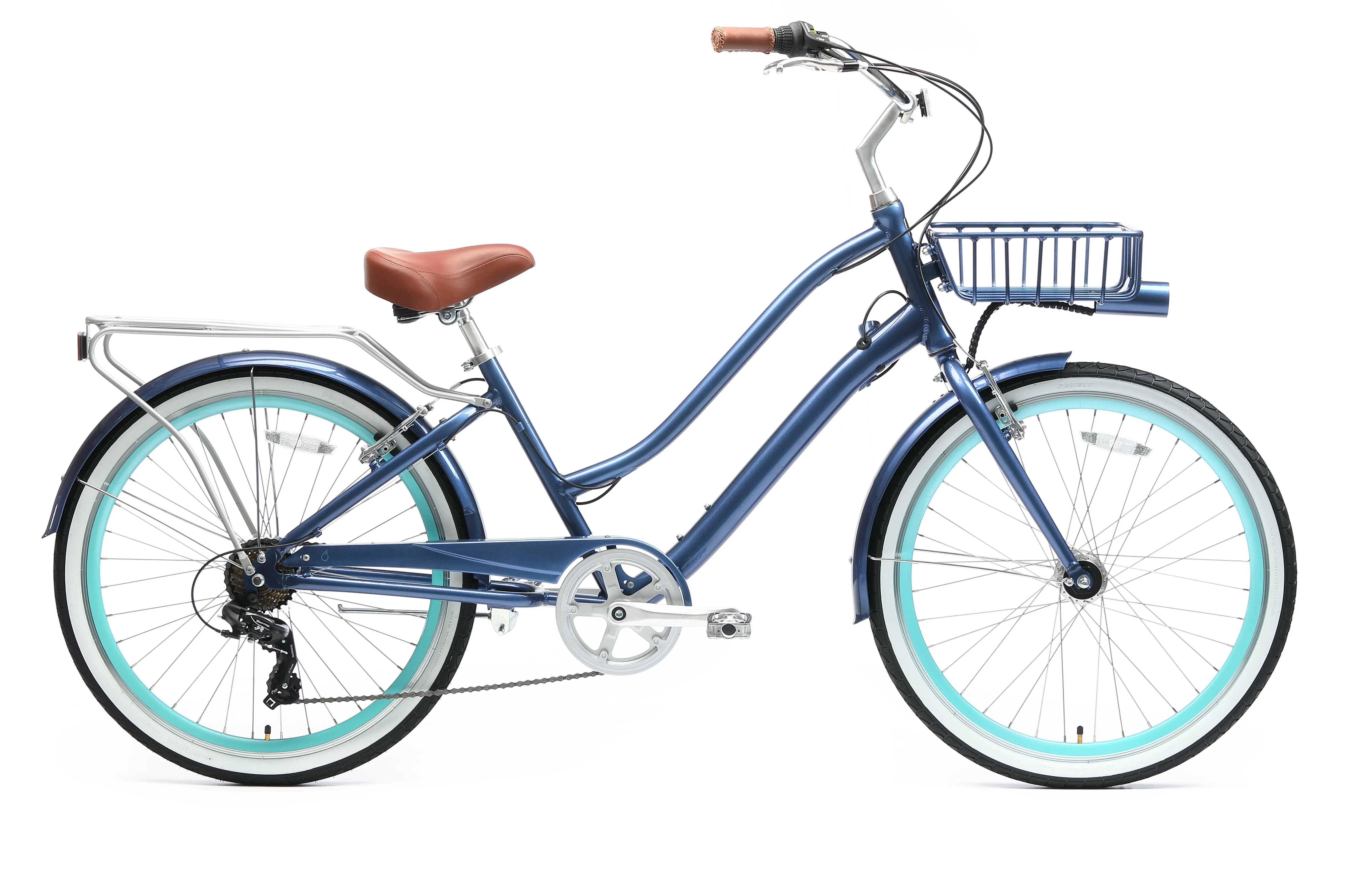 sixthreezero EVRYjourney Deluxe Women's 26" 7-Speed Touring Hybrid Bicycle w/ Integrated Lock, Basket, Light