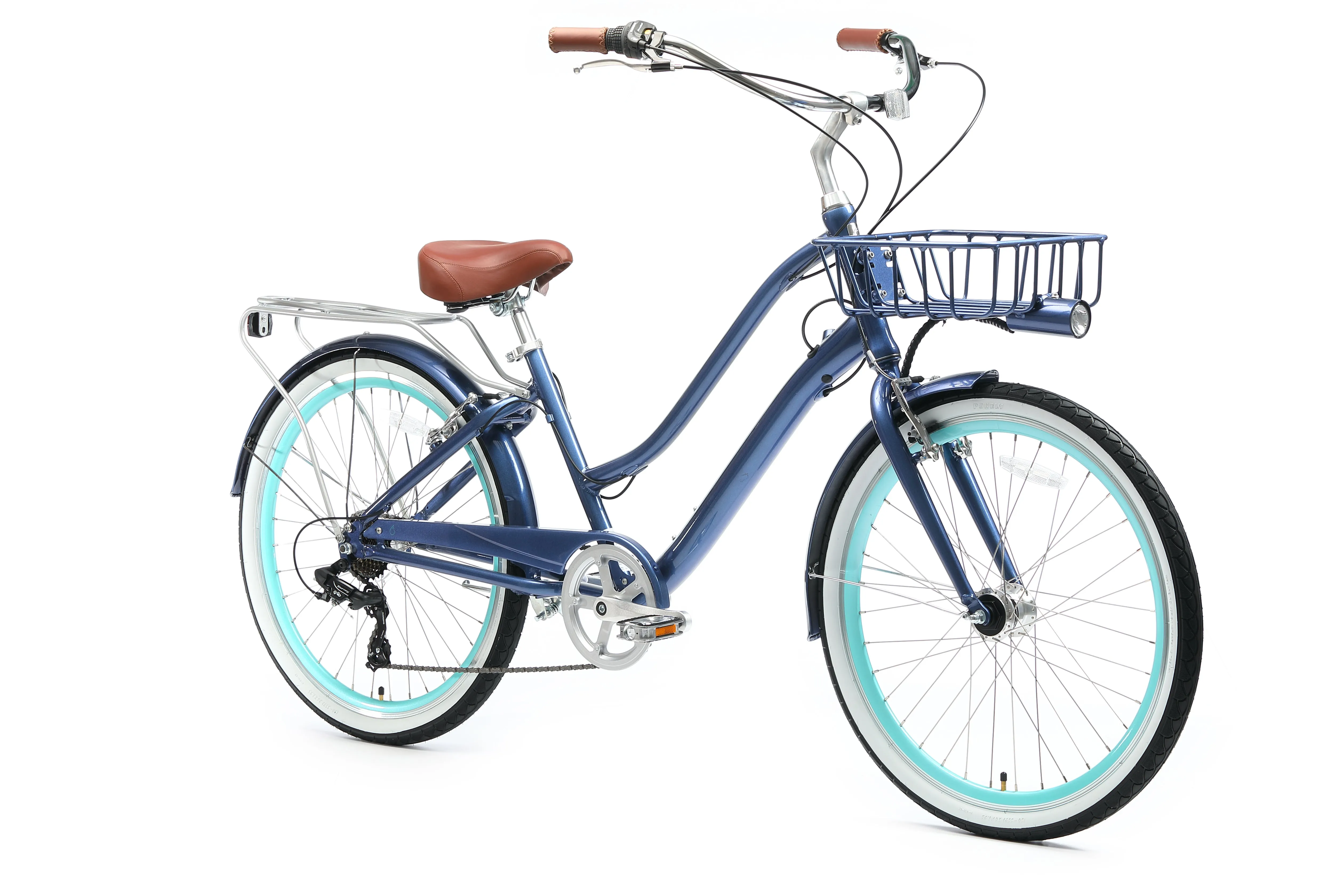 sixthreezero EVRYjourney Deluxe Women's 26" 7-Speed Touring Hybrid Bicycle w/ Integrated Lock, Basket, Light
