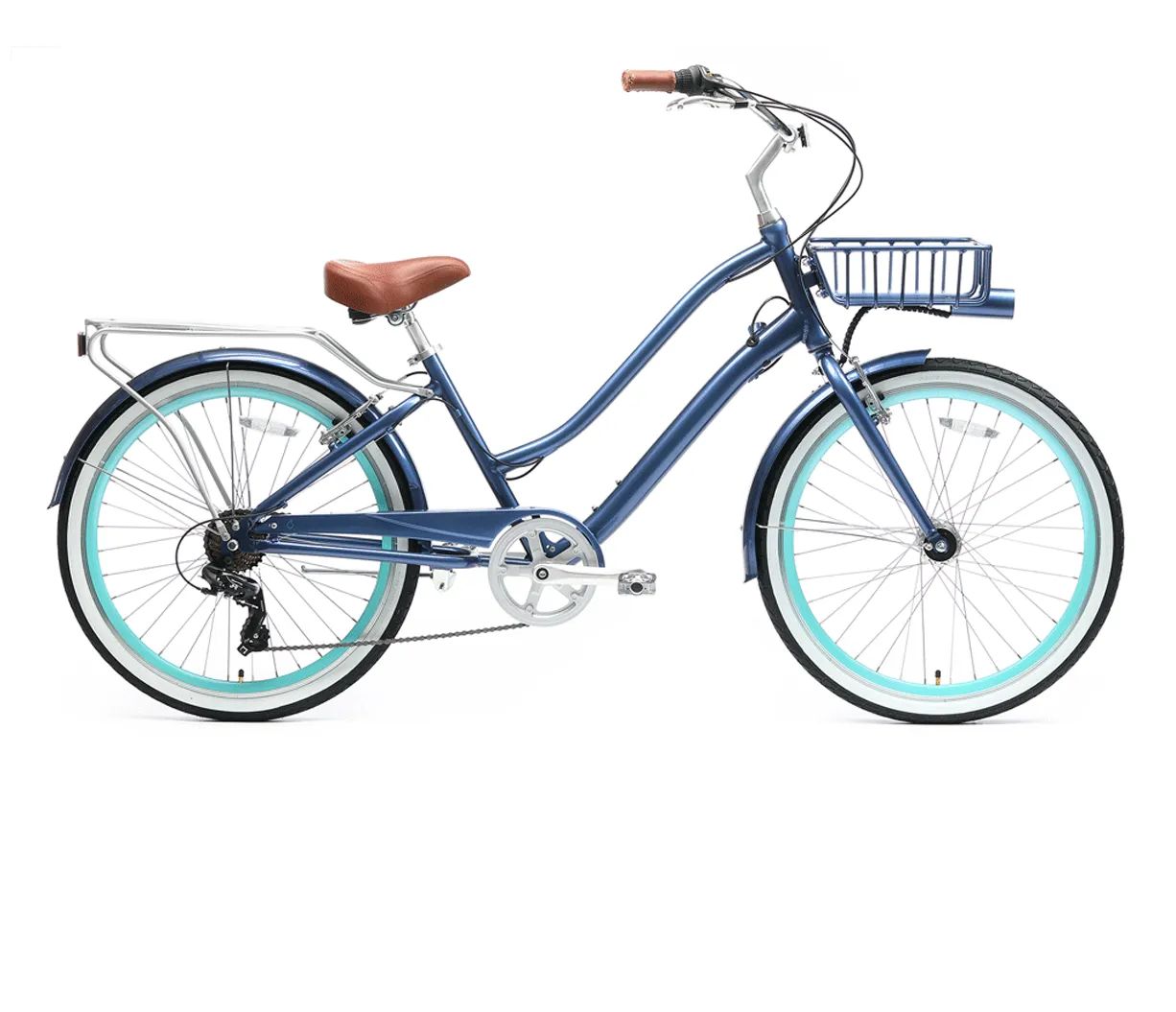 sixthreezero EVRYjourney Deluxe Women's 26" 7-Speed Touring Hybrid Bicycle w/ Integrated Lock, Basket, Light