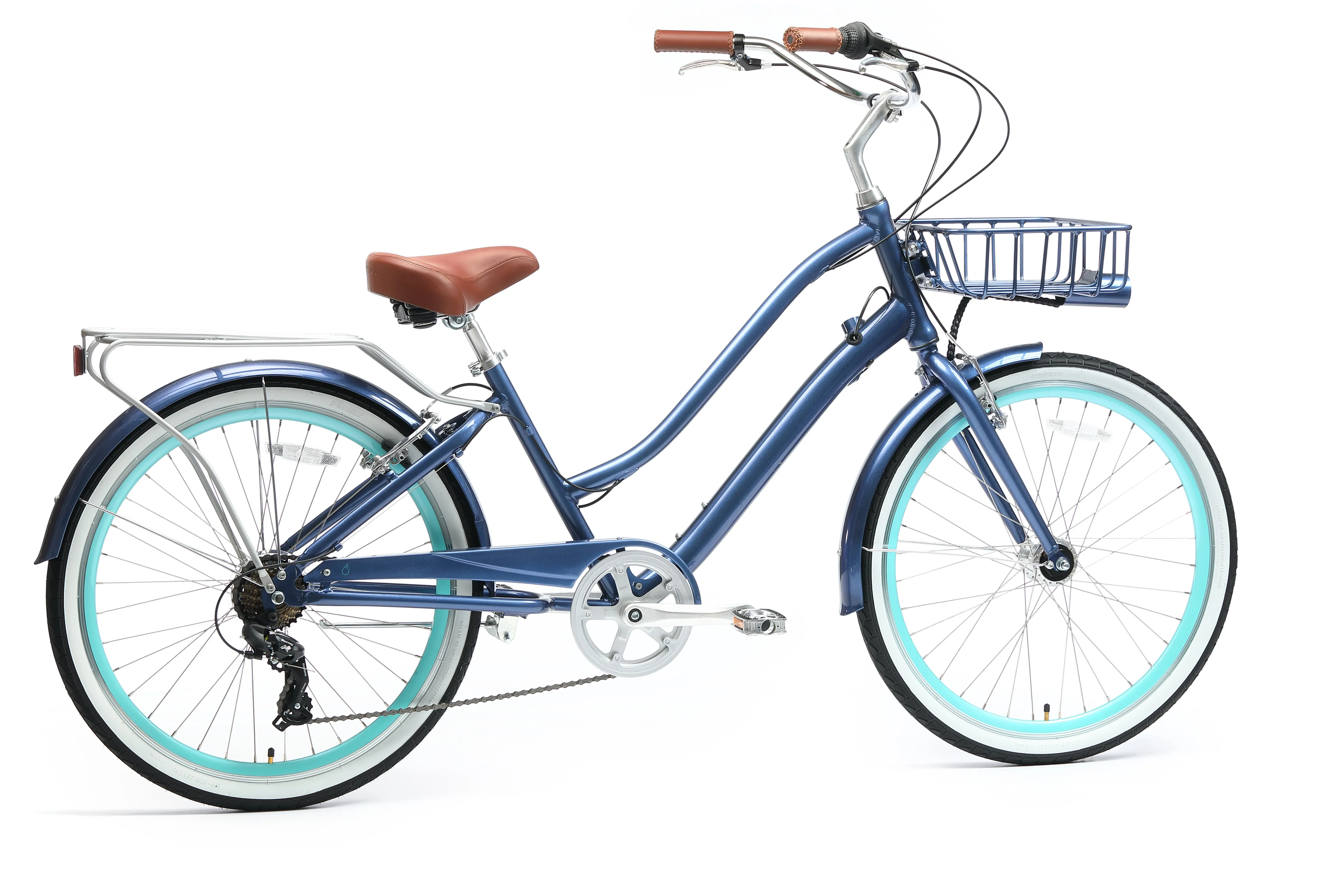 sixthreezero EVRYjourney Deluxe Women's 26" 7-Speed Touring Hybrid Bicycle w/ Integrated Lock, Basket, Light