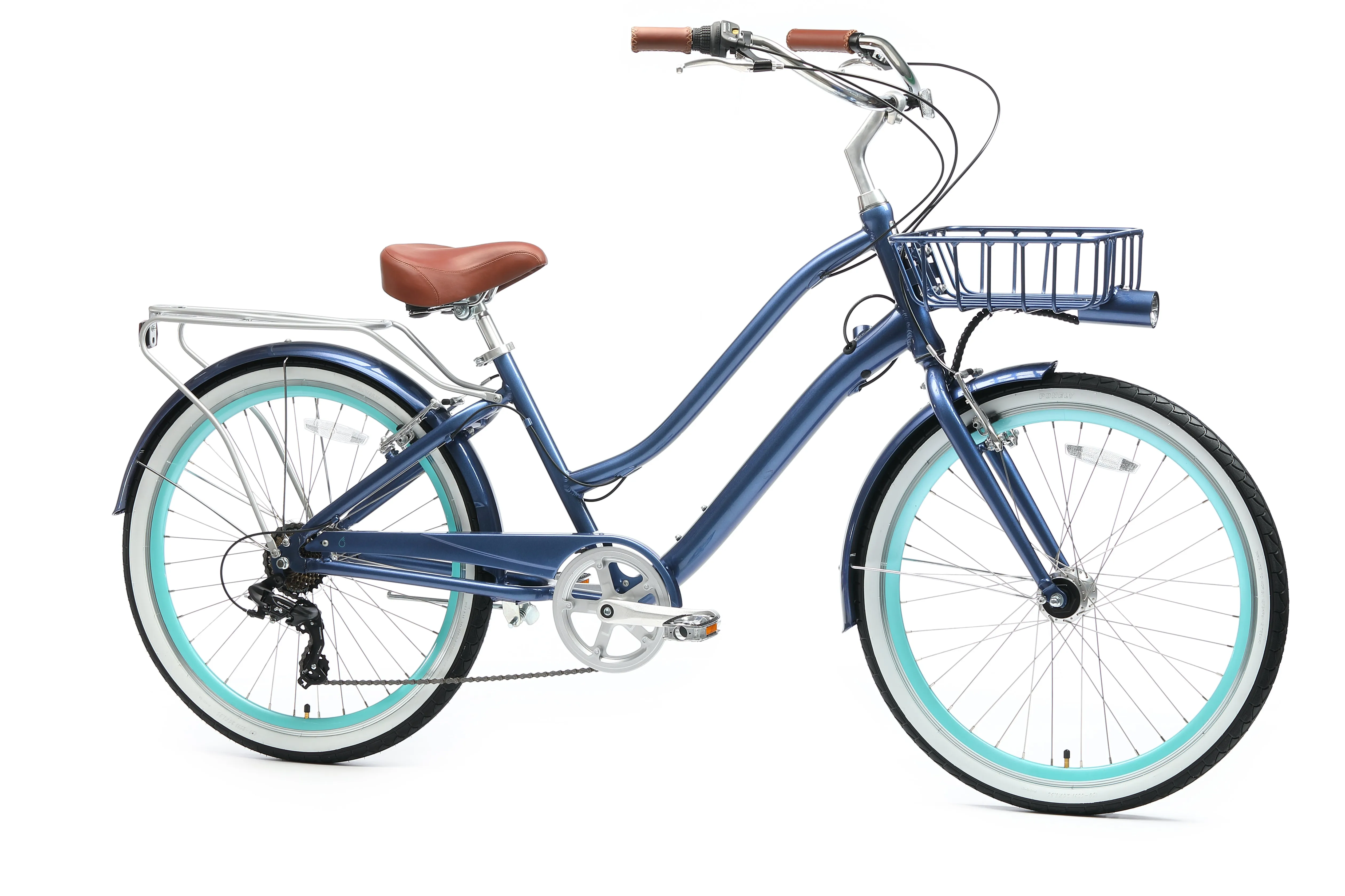 sixthreezero EVRYjourney Deluxe Women's 26" 7-Speed Touring Hybrid Bicycle w/ Integrated Lock, Basket, Light