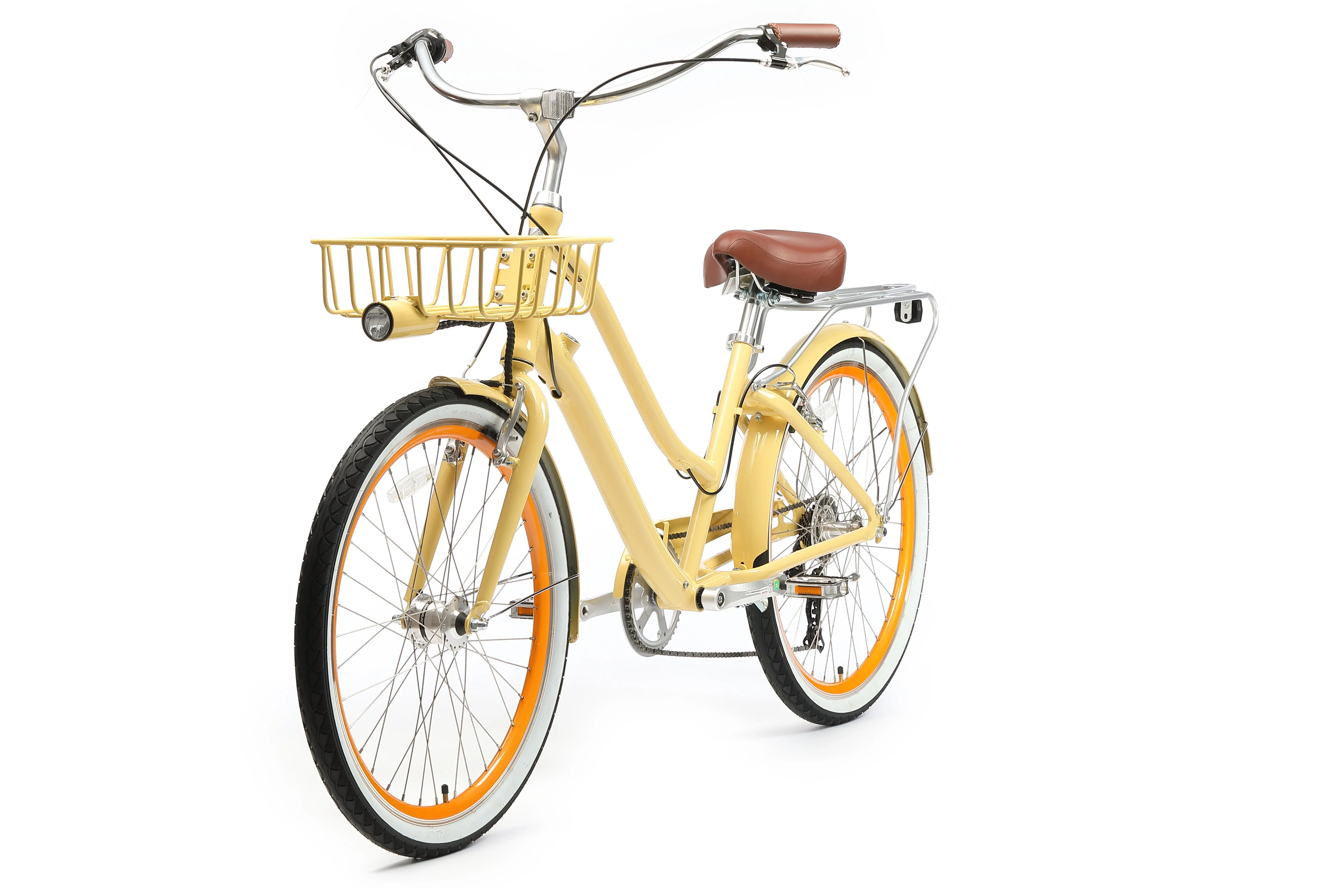 sixthreezero EVRYjourney Deluxe Women's 26" 7-Speed Touring Hybrid Bicycle w/ Integrated Lock, Basket, Light