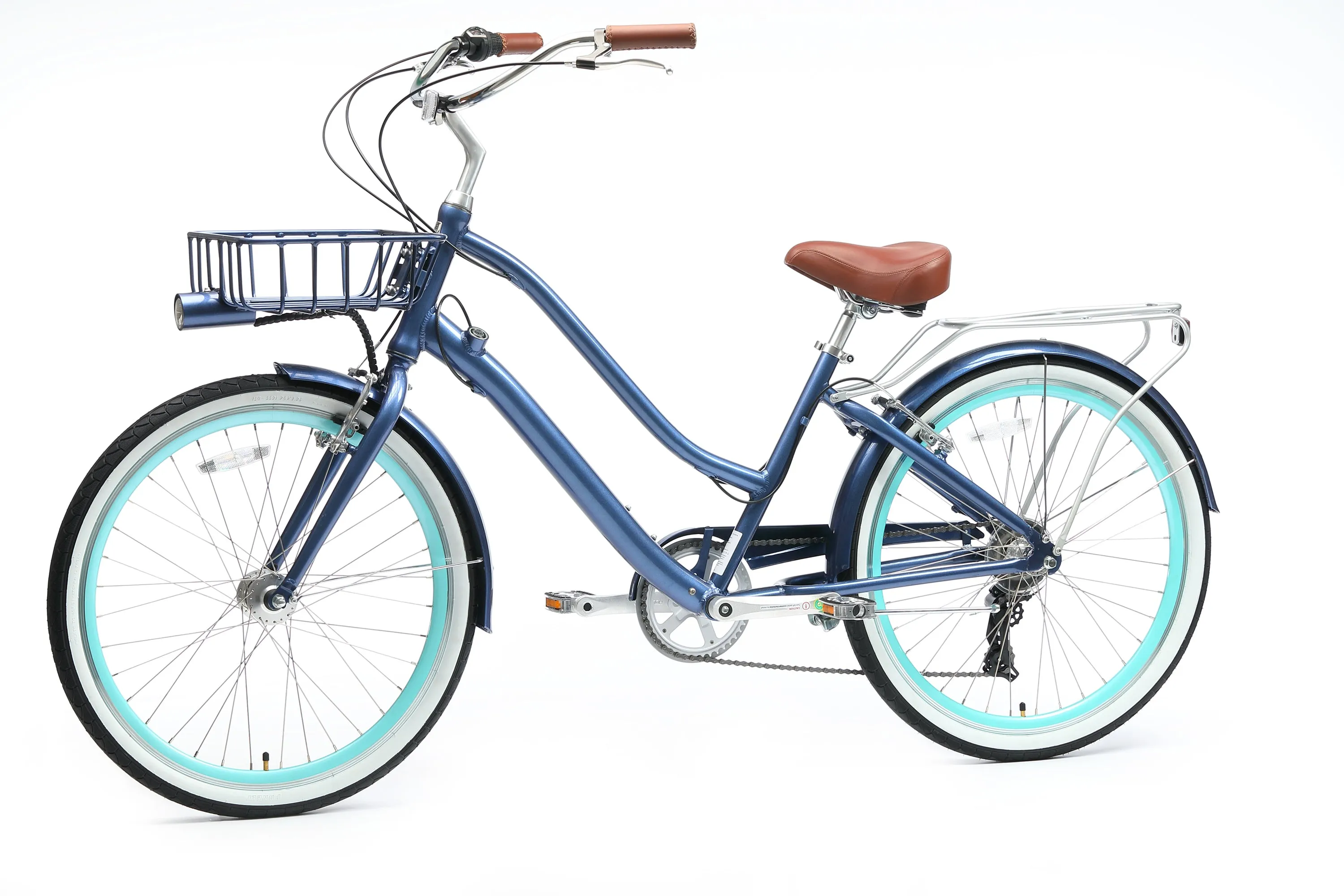 sixthreezero EVRYjourney Deluxe Women's 26" 7-Speed Touring Hybrid Bicycle w/ Integrated Lock, Basket, Light