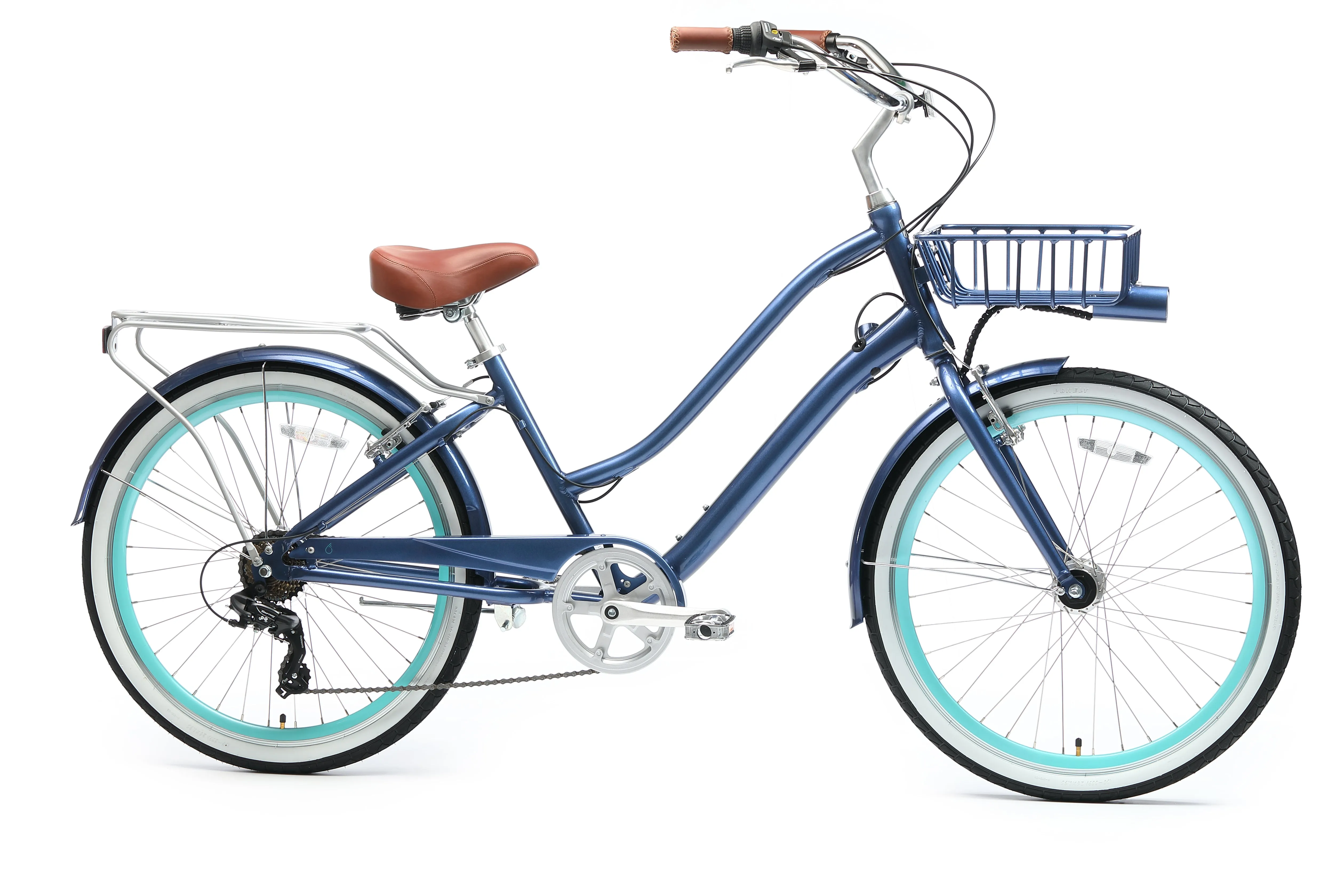 sixthreezero EVRYjourney Deluxe Women's 26" 7-Speed Touring Hybrid Bicycle w/ Integrated Lock, Basket, Light