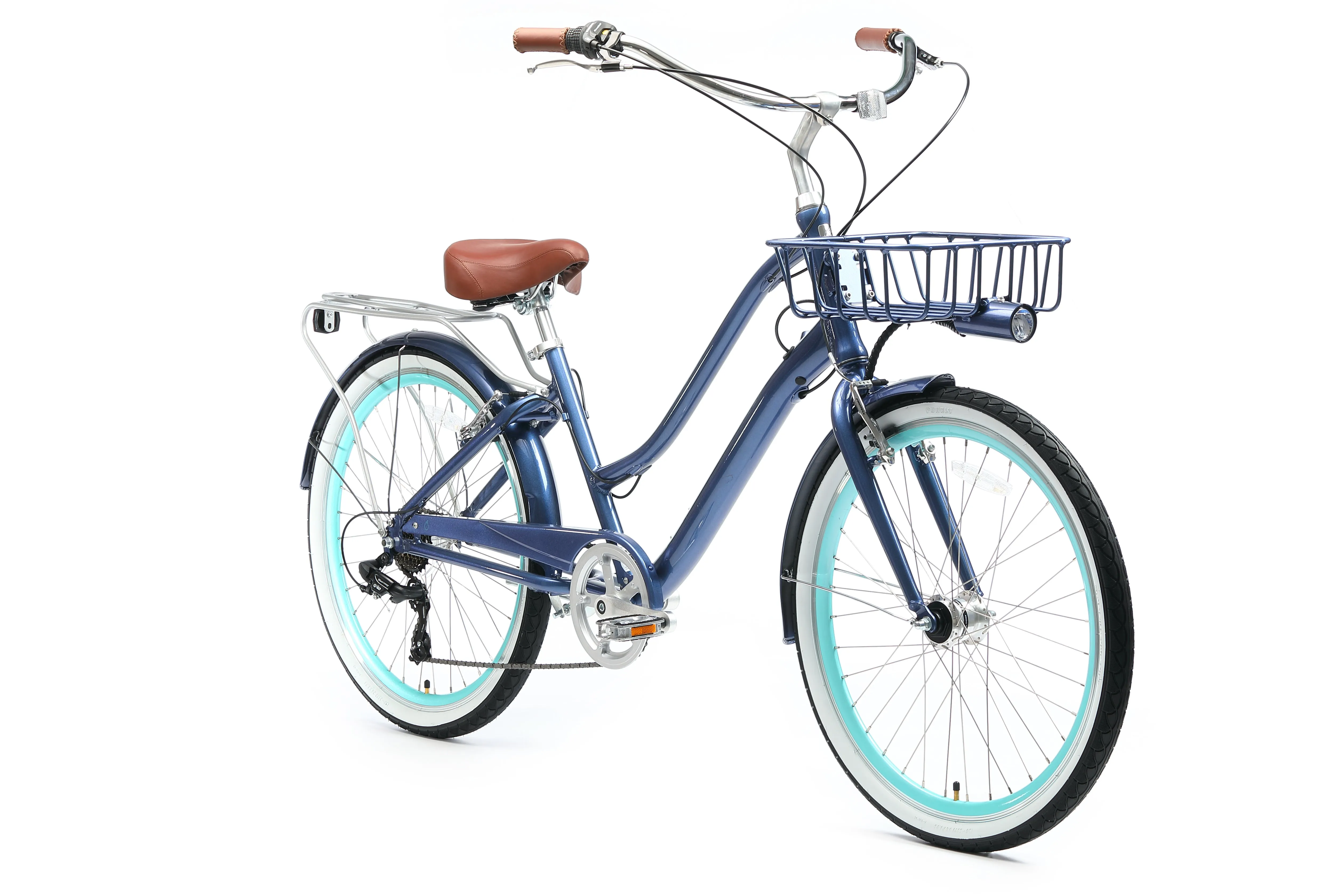 sixthreezero EVRYjourney Deluxe Women's 26" 7-Speed Touring Hybrid Bicycle w/ Integrated Lock, Basket, Light
