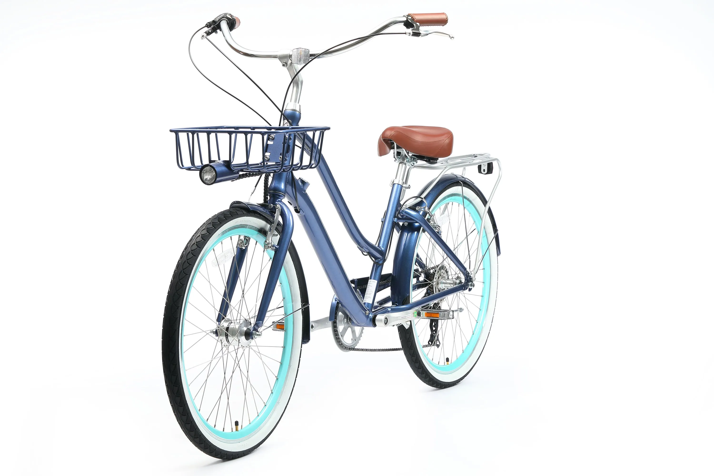 sixthreezero EVRYjourney Deluxe Women's 26" 7-Speed Touring Hybrid Bicycle w/ Integrated Lock, Basket, Light
