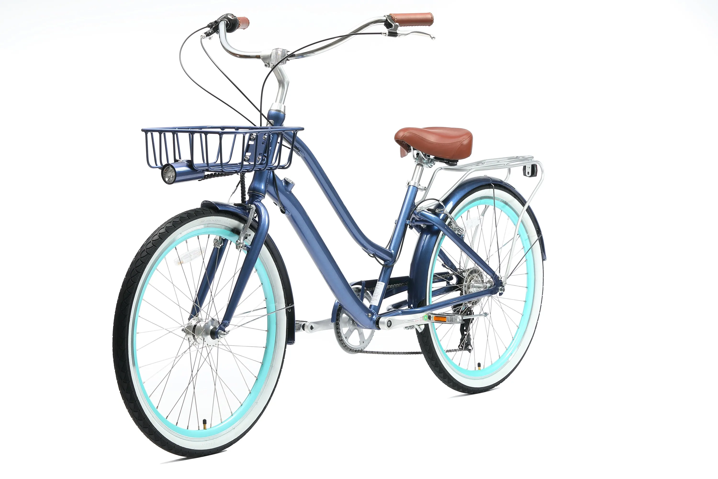 sixthreezero EVRYjourney Deluxe Women's 26" 7-Speed Touring Hybrid Bicycle w/ Integrated Lock, Basket, Light