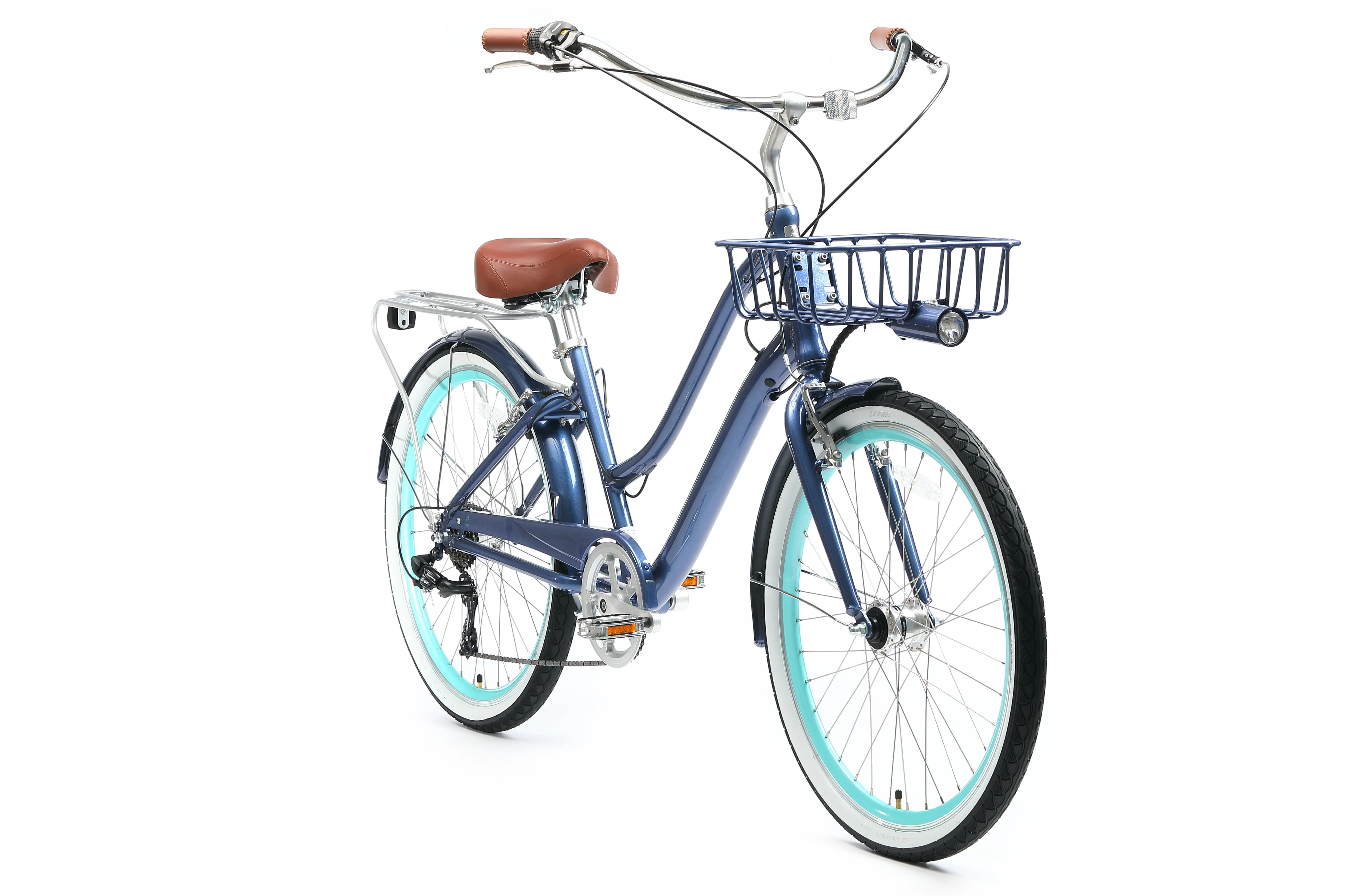 sixthreezero EVRYjourney Deluxe Women's 26" 7-Speed Touring Hybrid Bicycle w/ Integrated Lock, Basket, Light