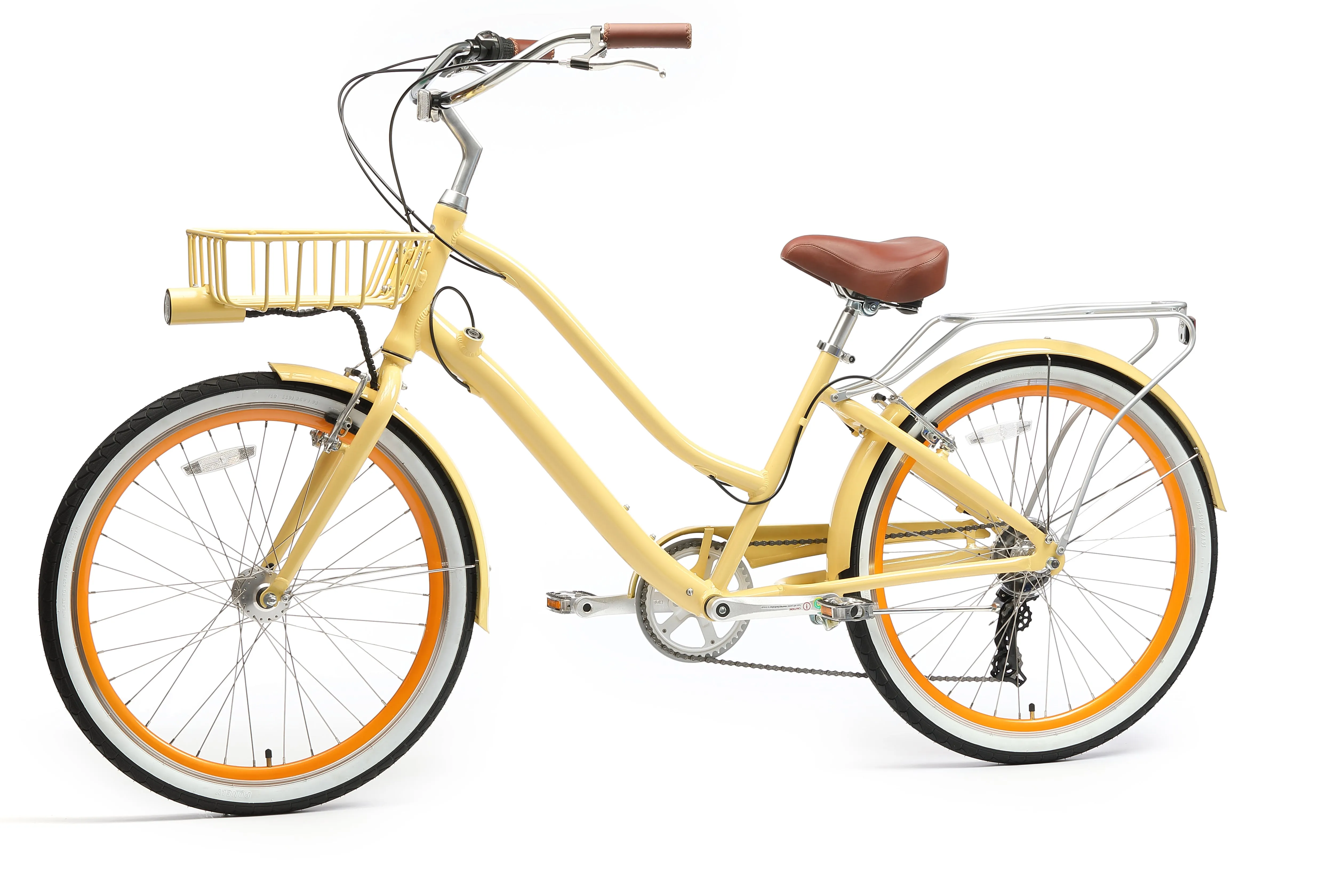 sixthreezero EVRYjourney Deluxe Women's 26" 7-Speed Touring Hybrid Bicycle w/ Integrated Lock, Basket, Light