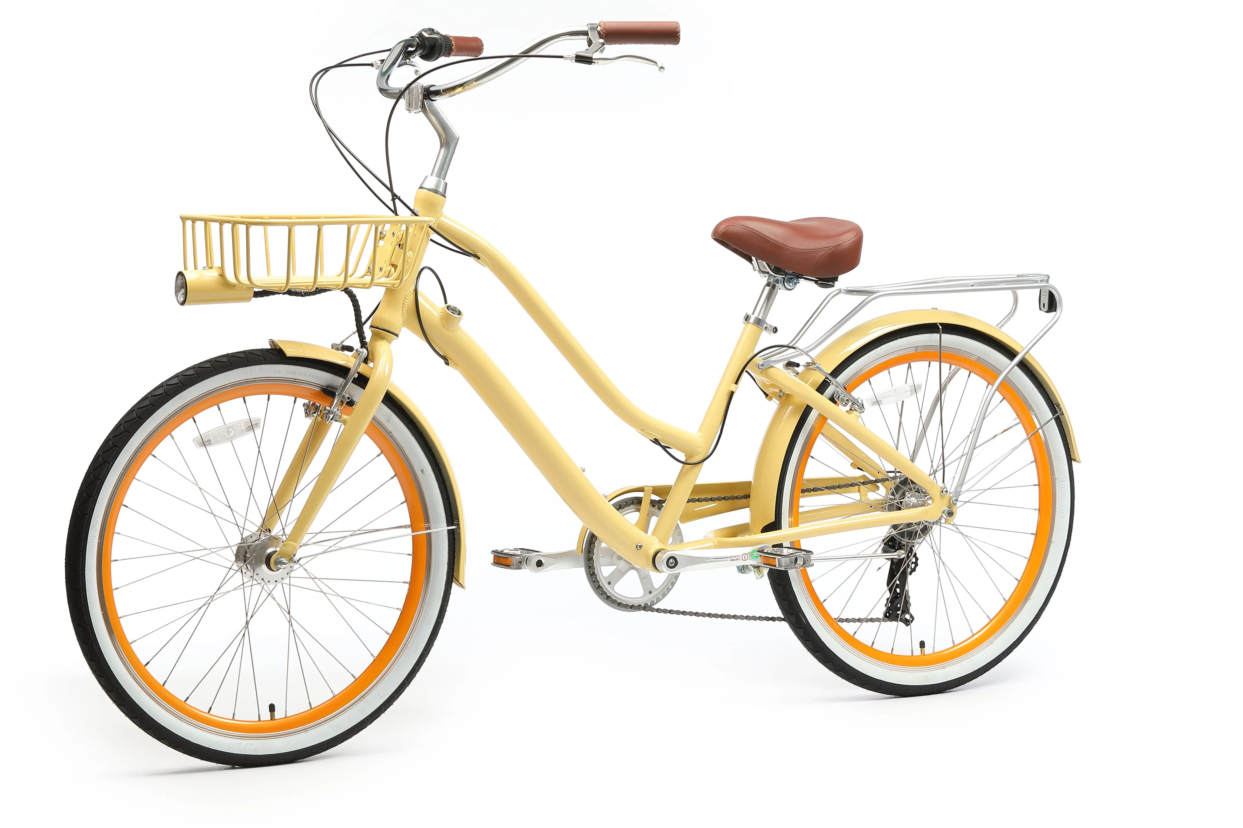 sixthreezero EVRYjourney Deluxe Women's 26" 7-Speed Touring Hybrid Bicycle w/ Integrated Lock, Basket, Light