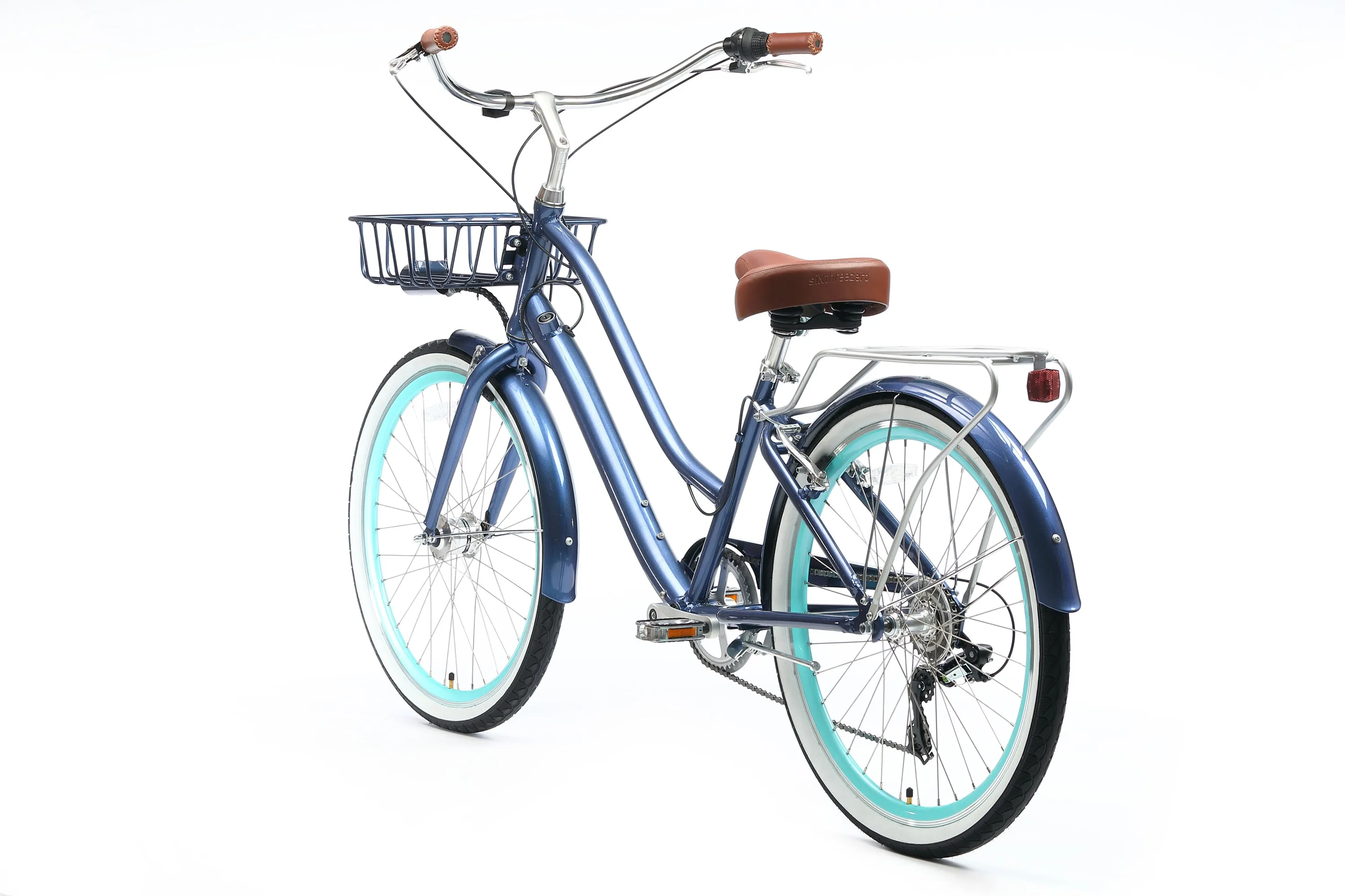 sixthreezero EVRYjourney Deluxe Women's 26" 7-Speed Touring Hybrid Bicycle w/ Integrated Lock, Basket, Light
