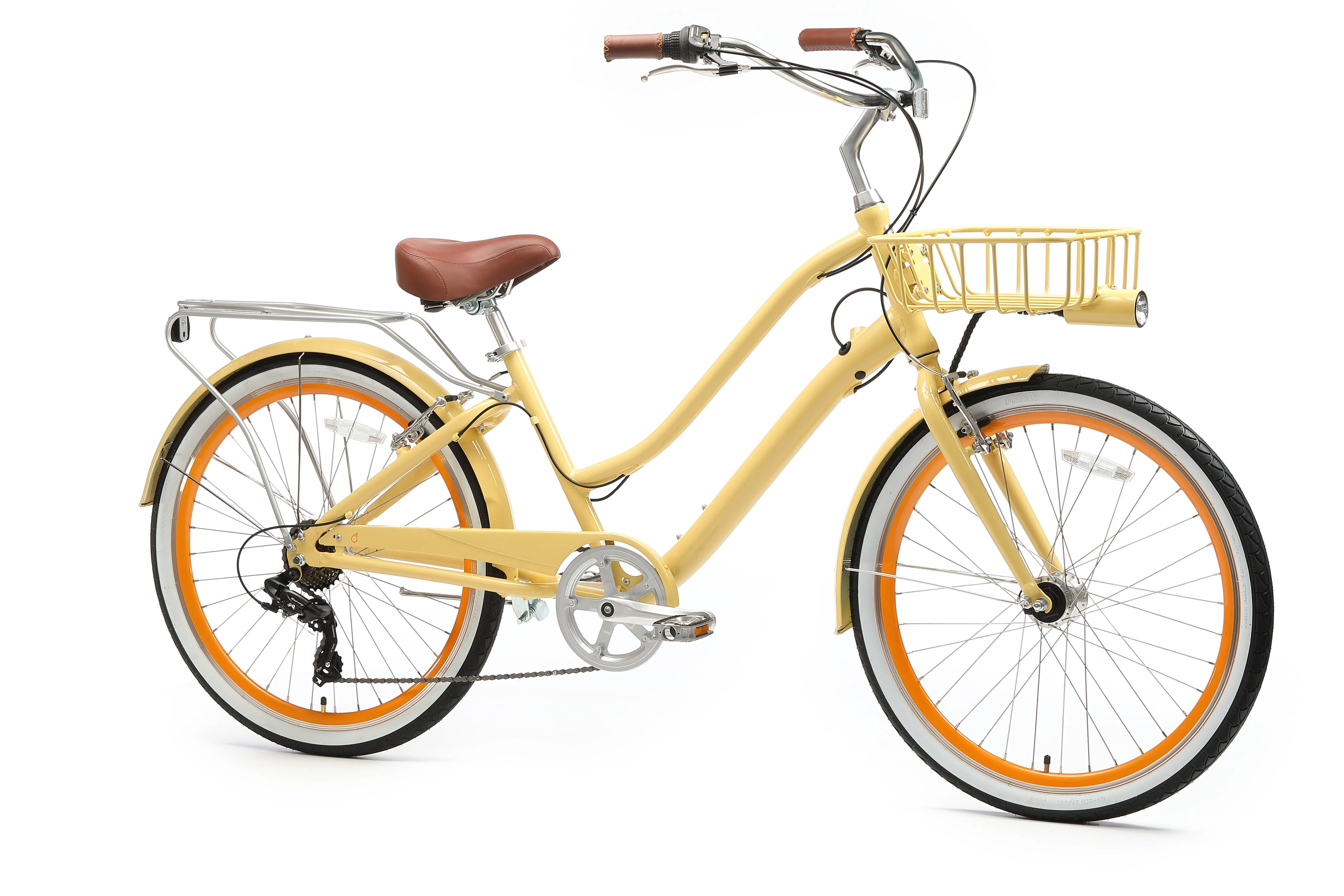 sixthreezero EVRYjourney Deluxe Women's 26" 7-Speed Touring Hybrid Bicycle w/ Integrated Lock, Basket, Light