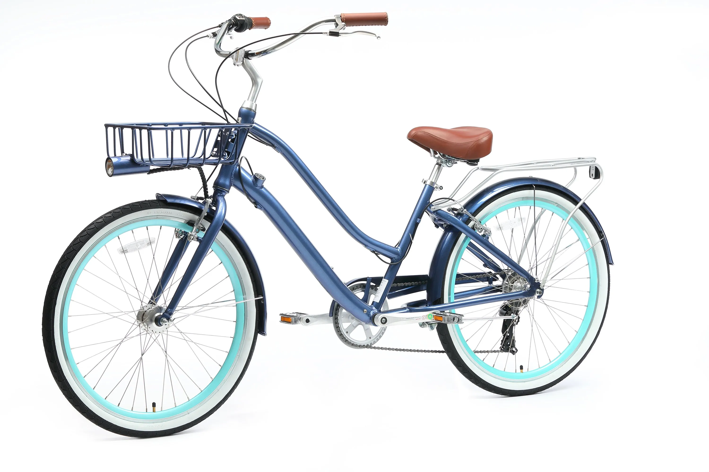 sixthreezero EVRYjourney Deluxe Women's 26" 7-Speed Touring Hybrid Bicycle w/ Integrated Lock, Basket, Light
