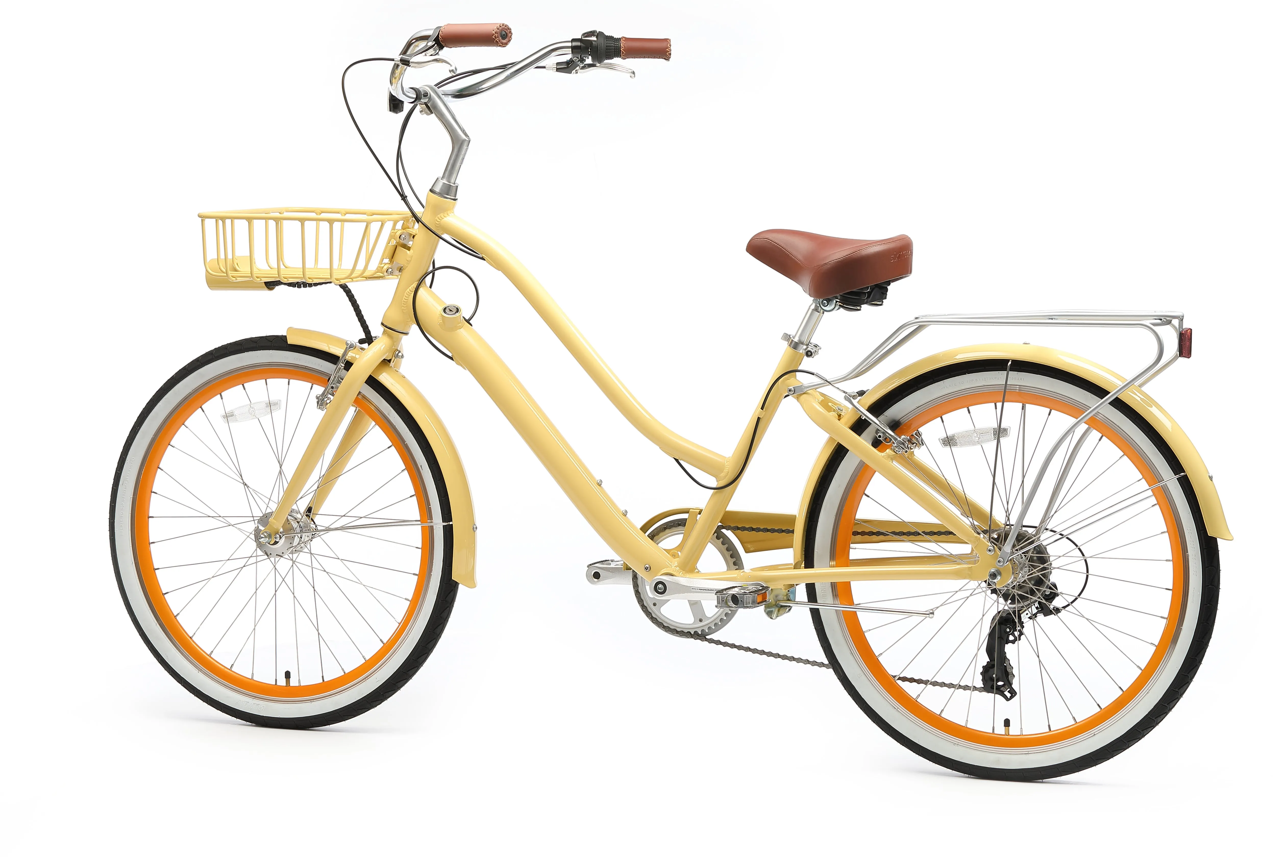 sixthreezero EVRYjourney Deluxe Women's 26" 7-Speed Touring Hybrid Bicycle w/ Integrated Lock, Basket, Light