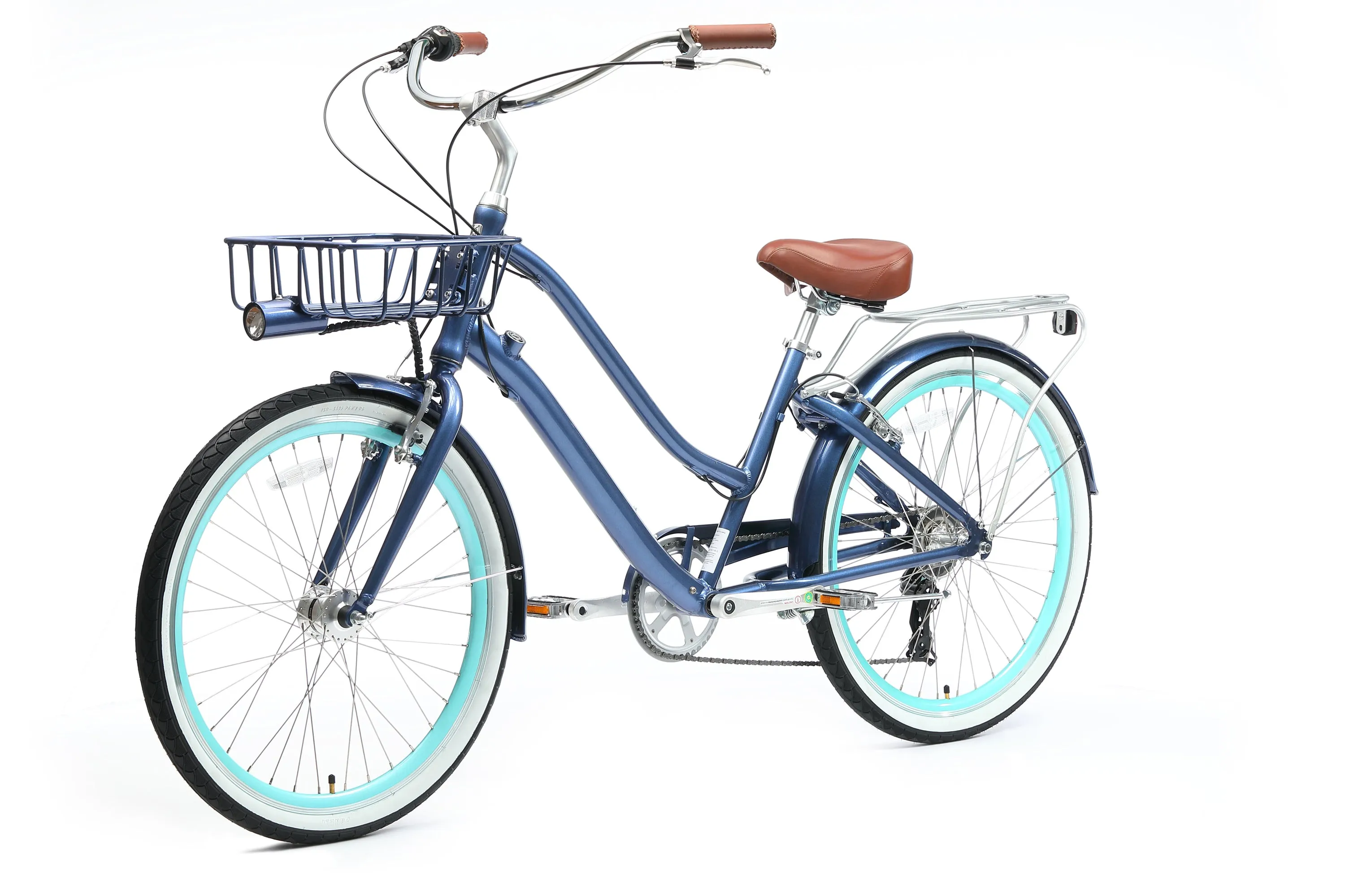 sixthreezero EVRYjourney Deluxe Women's 26" 7-Speed Touring Hybrid Bicycle w/ Integrated Lock, Basket, Light