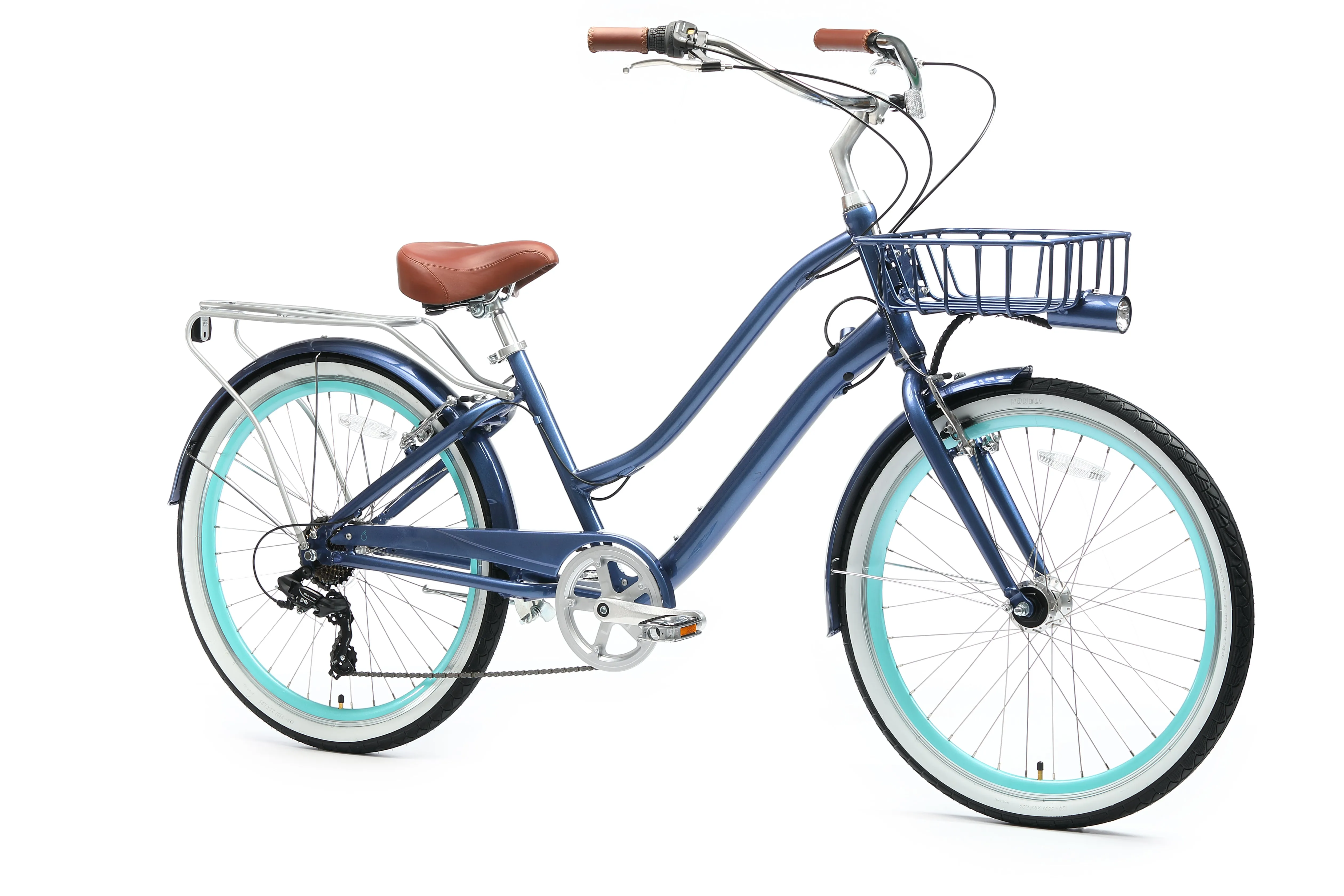 sixthreezero EVRYjourney Deluxe Women's 26" 7-Speed Touring Hybrid Bicycle w/ Integrated Lock, Basket, Light