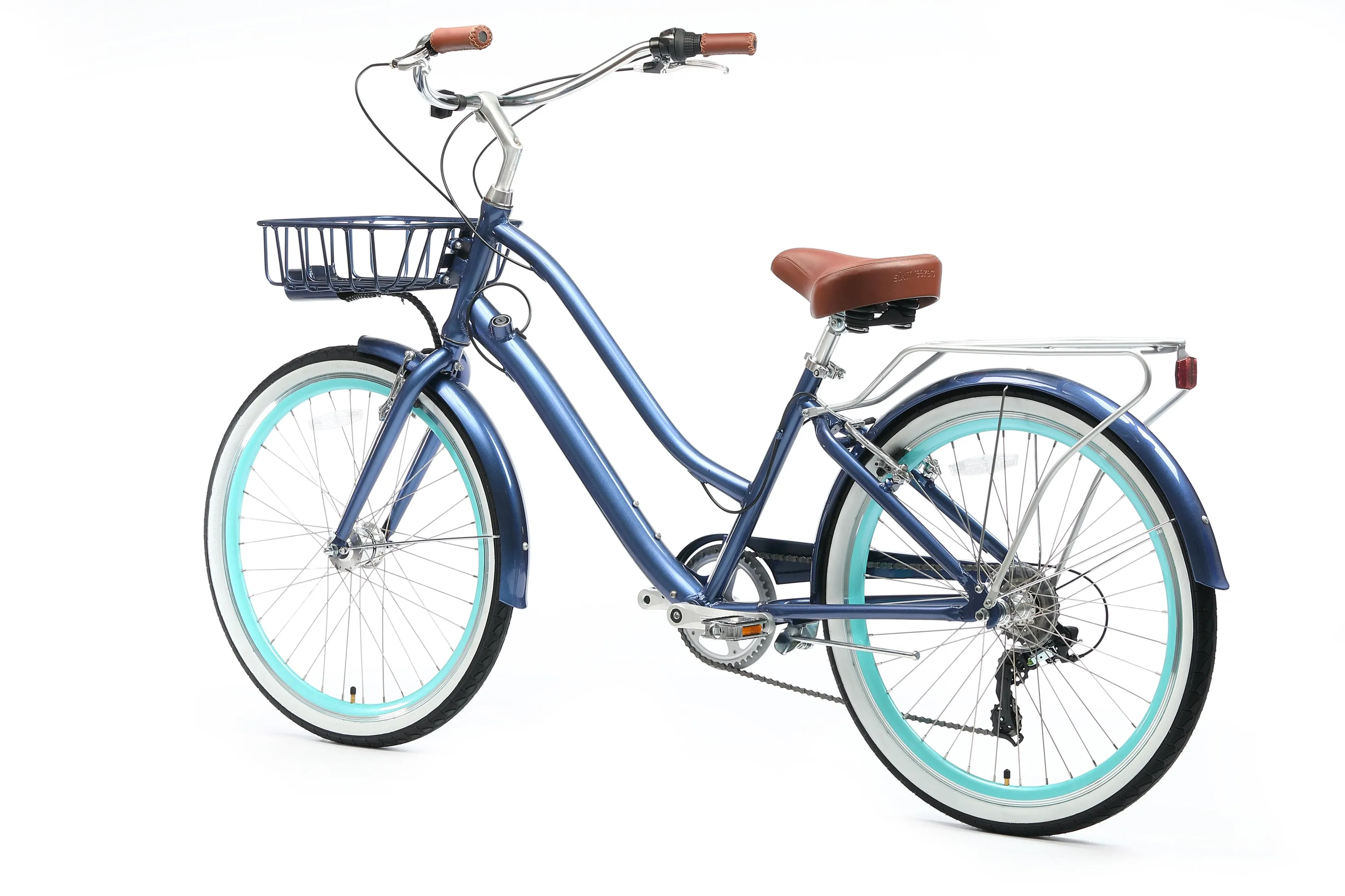 sixthreezero EVRYjourney Deluxe Women's 26" 7-Speed Touring Hybrid Bicycle w/ Integrated Lock, Basket, Light
